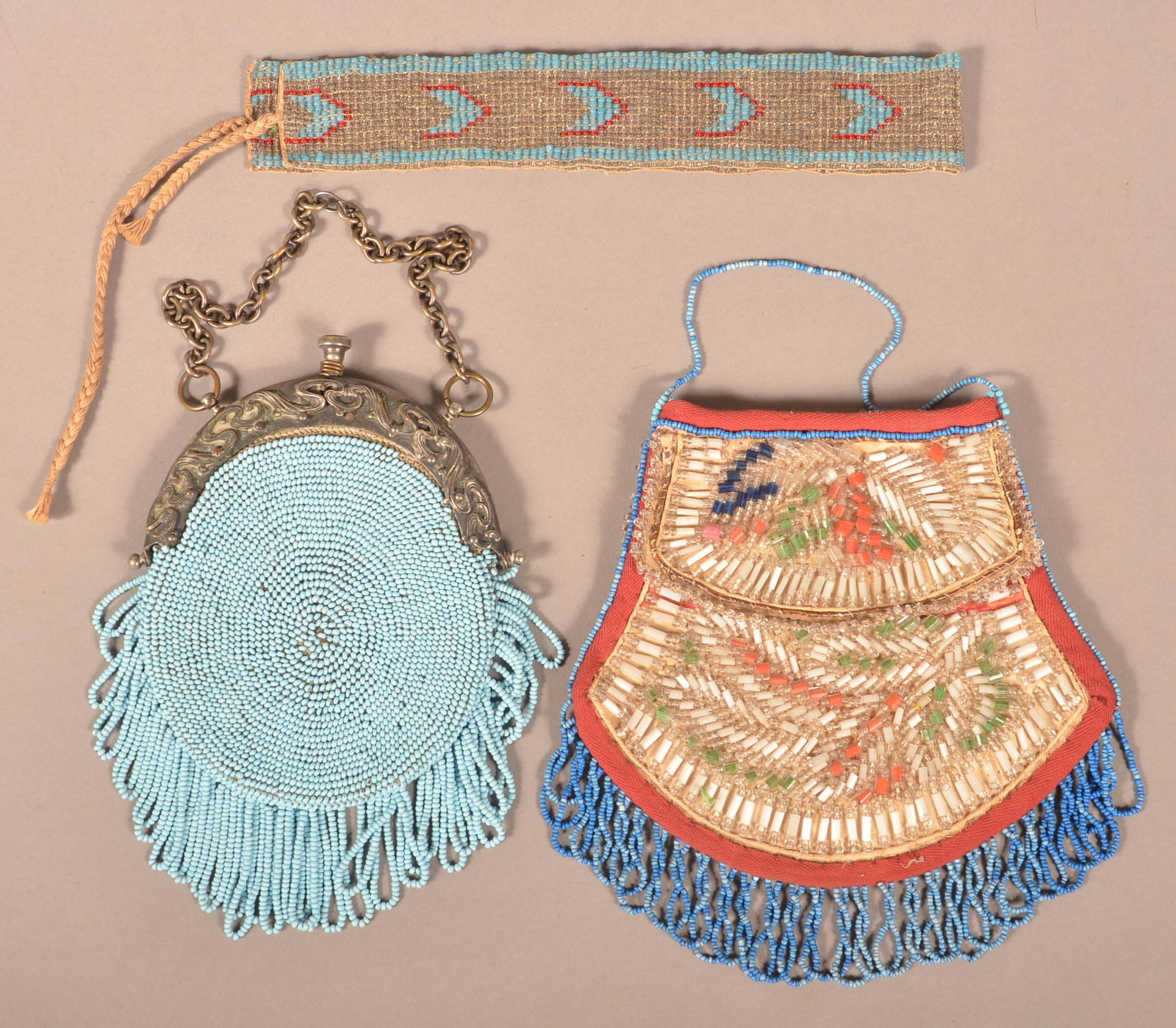 2 Antique Native American Beaded Purses & Headband. (1 of 2)