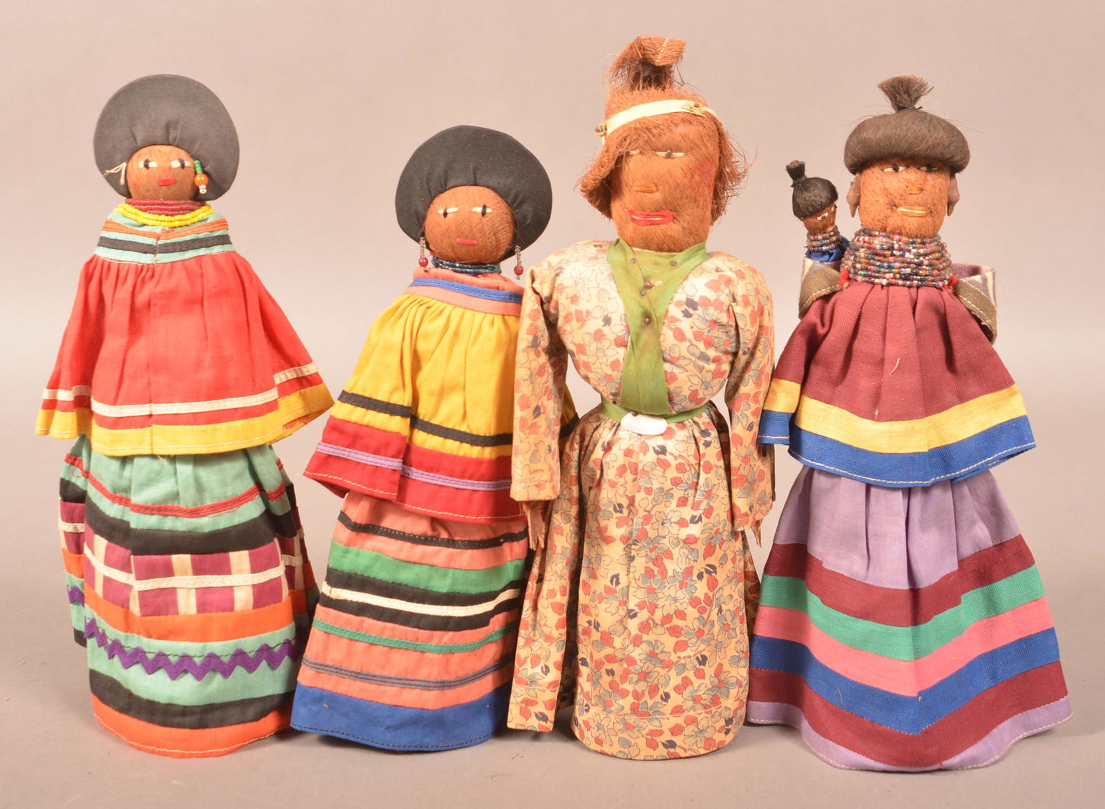 Four Vintage Larger-Sized Seminole Indian Dolls. (1 of 2)