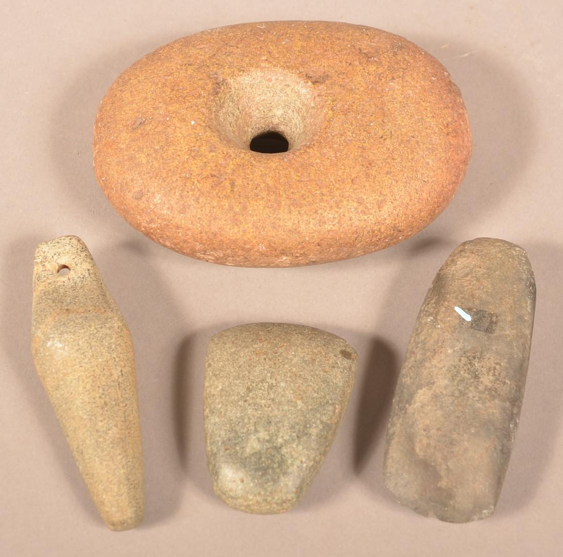 Four Stone Artifacts; Anchor Stone, Celts and Plummet. (1 of 2)