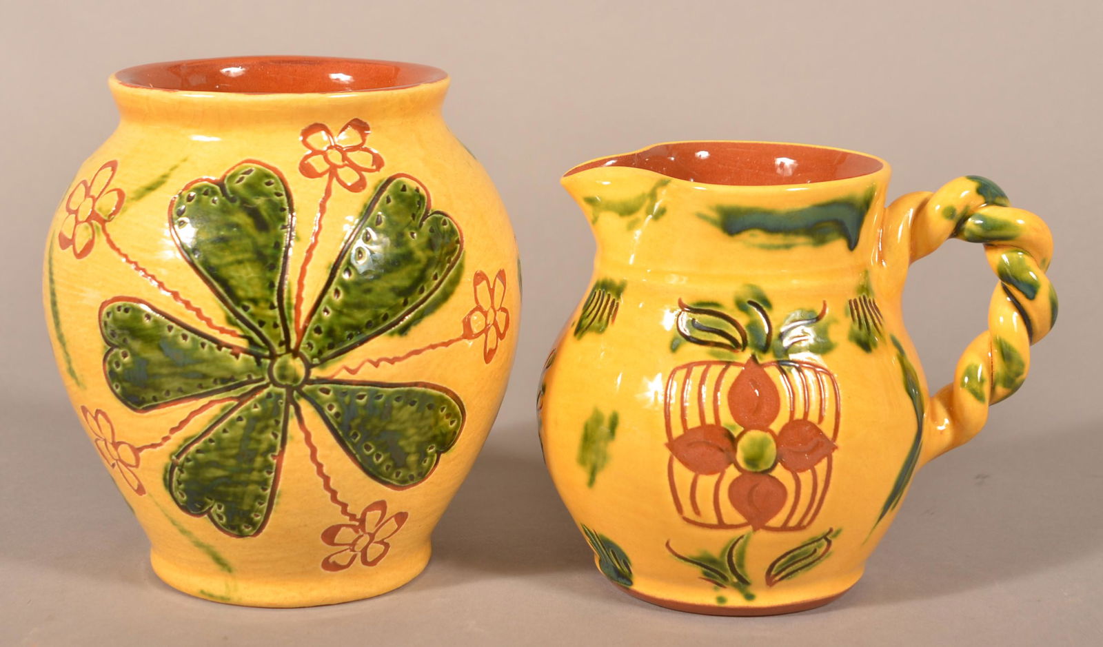 Breininger Pottery Sgrafitto-Decorated Pitcher and (1 of 3)