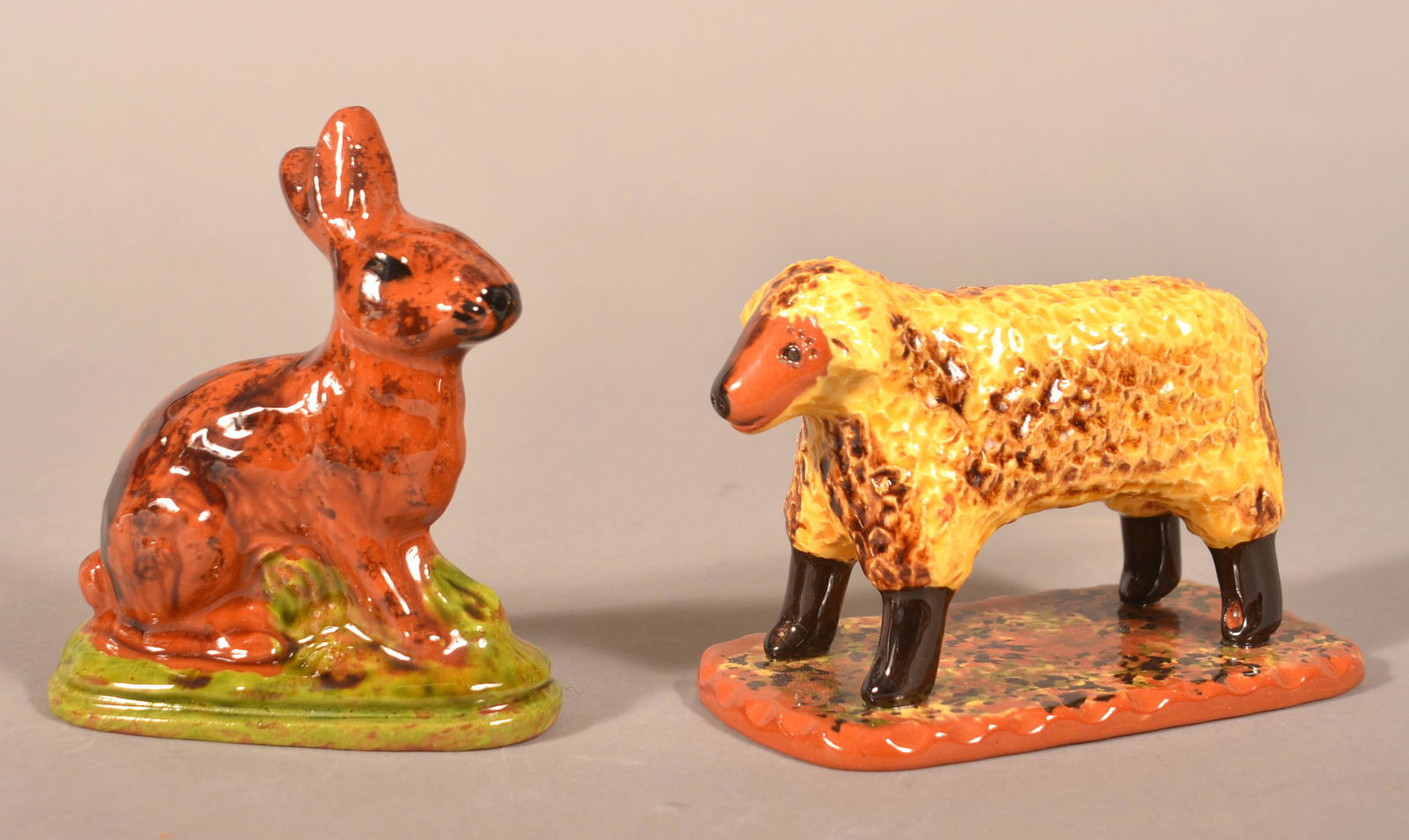 Breininger Pottery Glazed Figures of a Rabbit and Lamb. (1 of 3)
