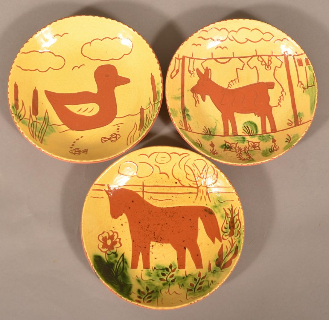 Three Breininger Pottery Sgrafitto-Decorated Plates. (1 of 2)