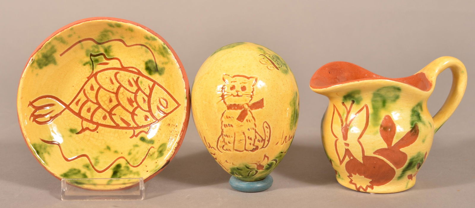 Three Pieces of Breininger Sgrafitto Decorated Redware. (1 of 3)