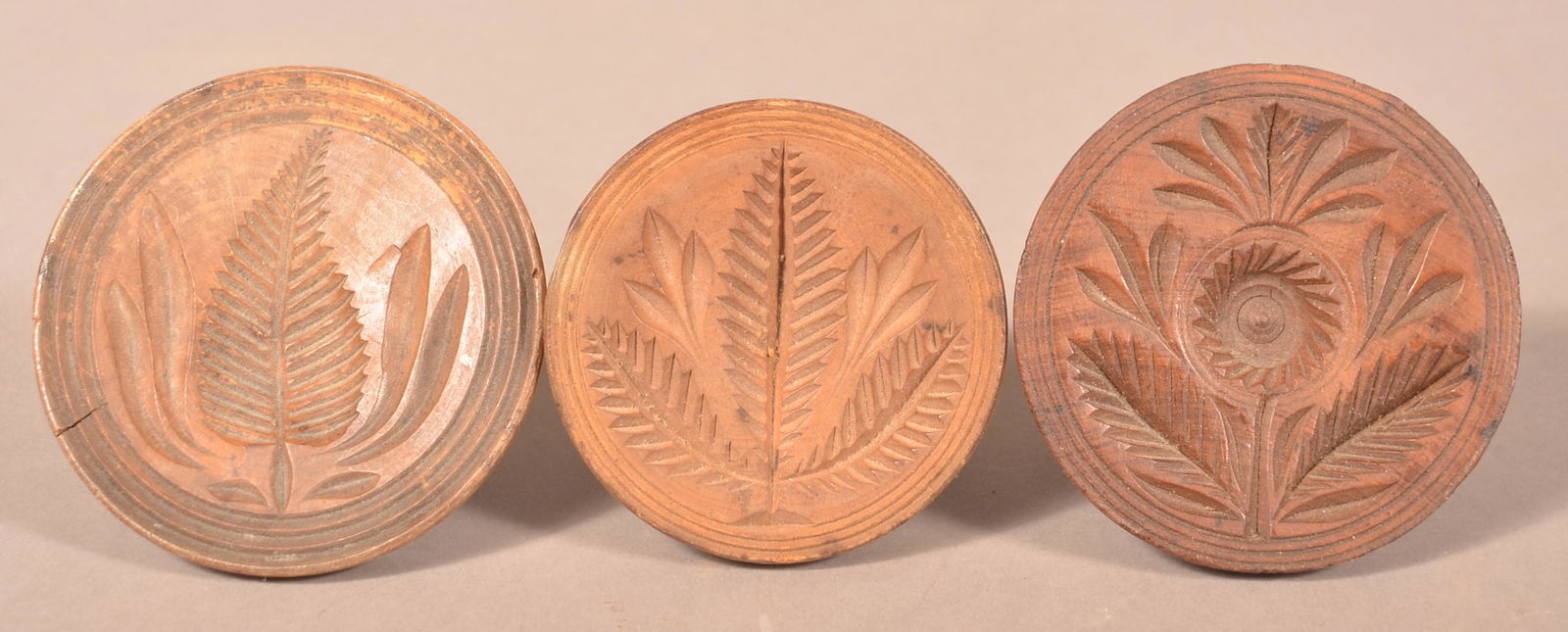 Three Antique Turned and Carved Butter Prints. (1 of 2)