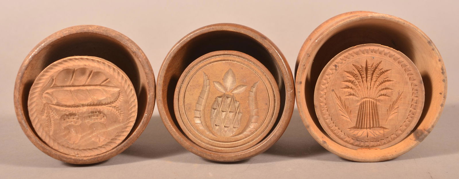 Three Antique Carved Wood Butter Prints. (1 of 2)