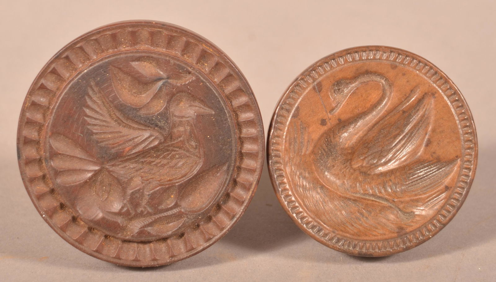 Antique Swan & Bird Carved Wood Small Butter Prints. (1 of 2)