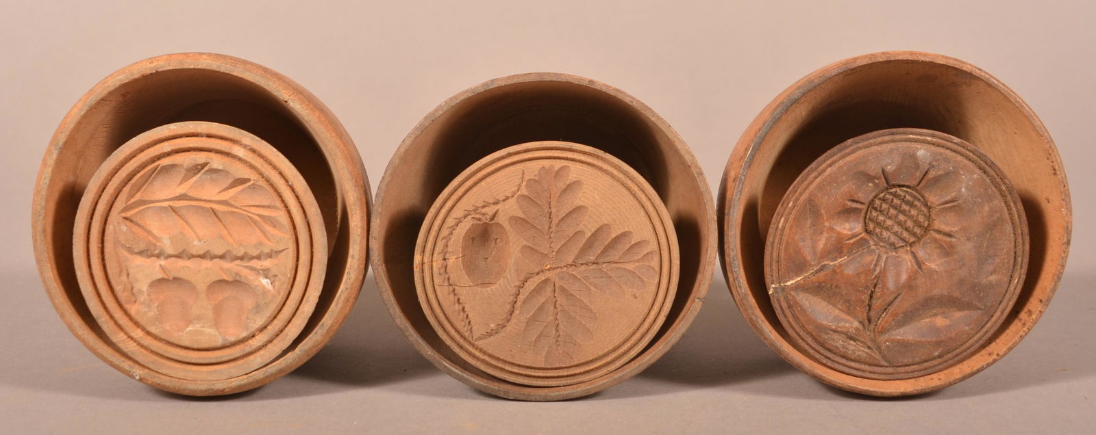 Three Antique Carved Wood Butter Prints. (1 of 2)