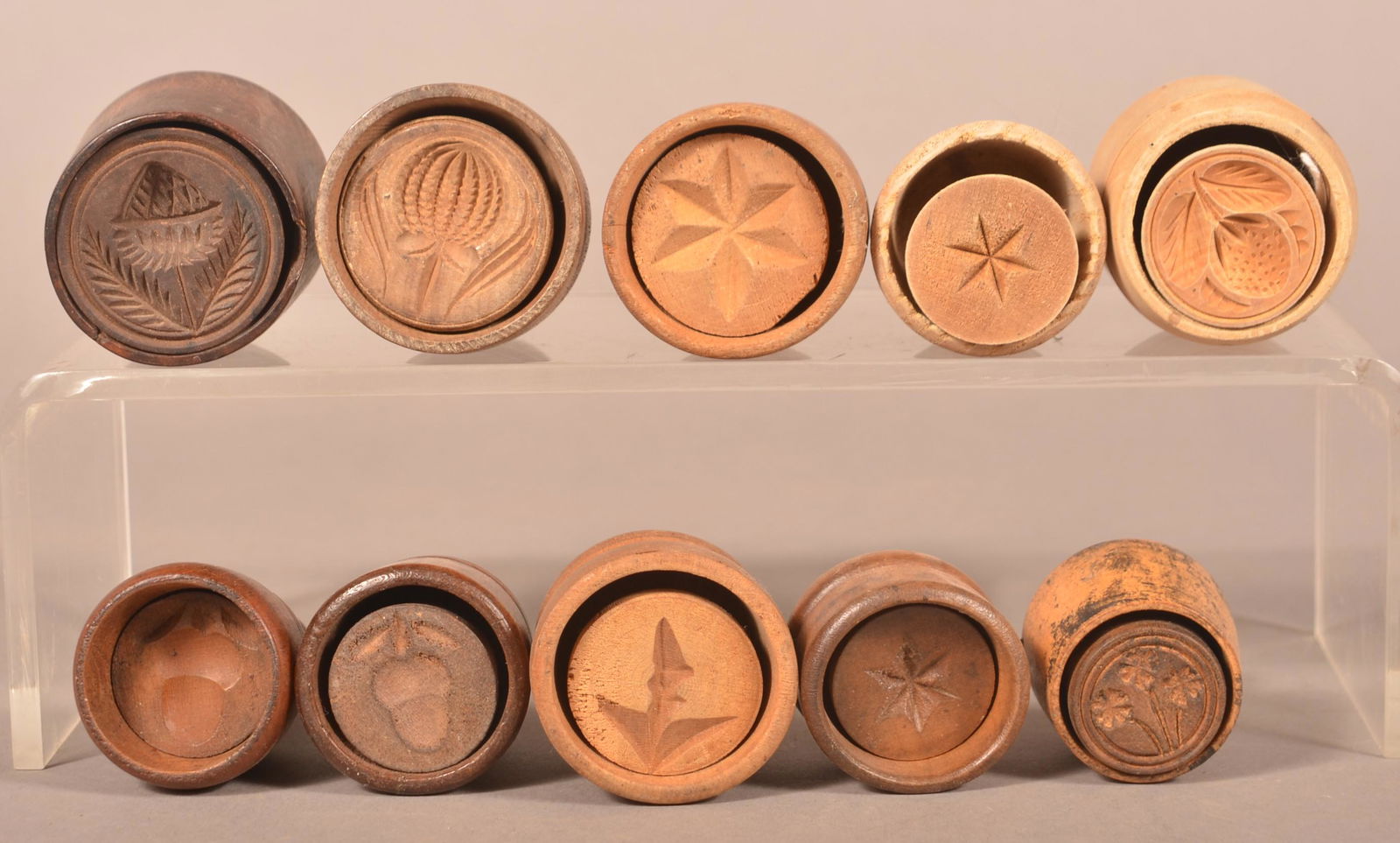 Ten Antique Miniature Carved Wood Butter Prints. (1 of 2)