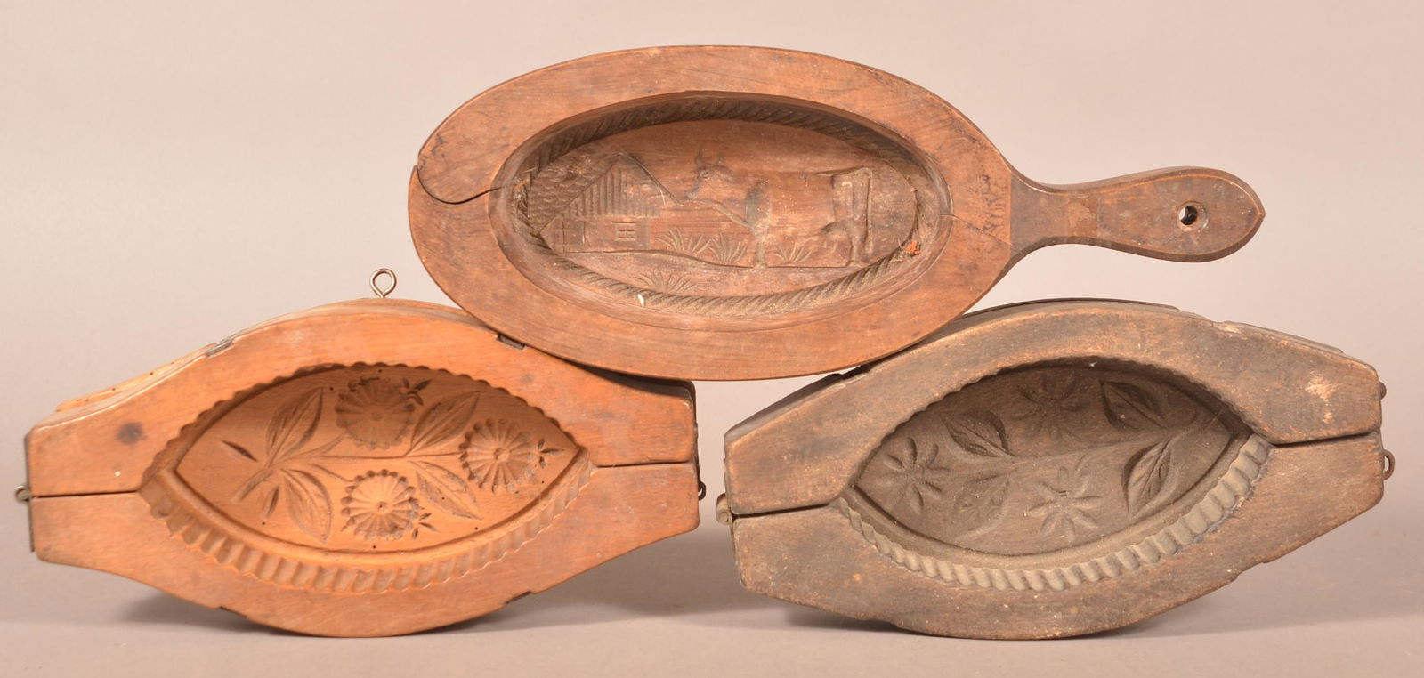 Three Antique European Carved Wood Butter Molds. (1 of 4)