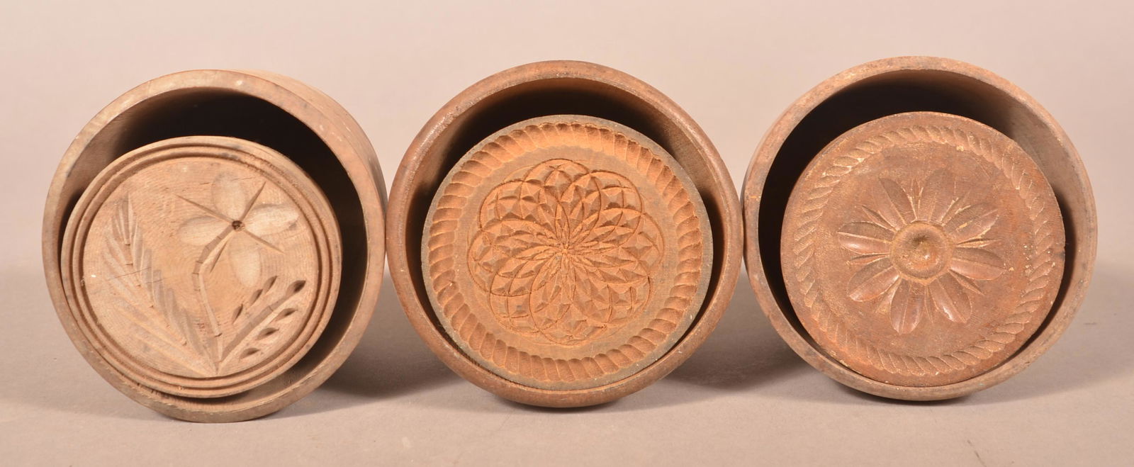 Three Antique Carved Wood Butter Prints. (1 of 2)