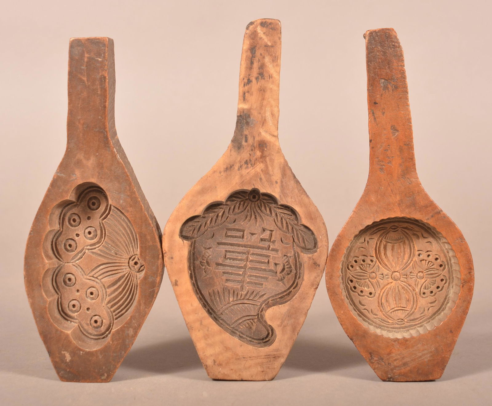 Three Antique European Carved Wood Butter Molds. (1 of 2)