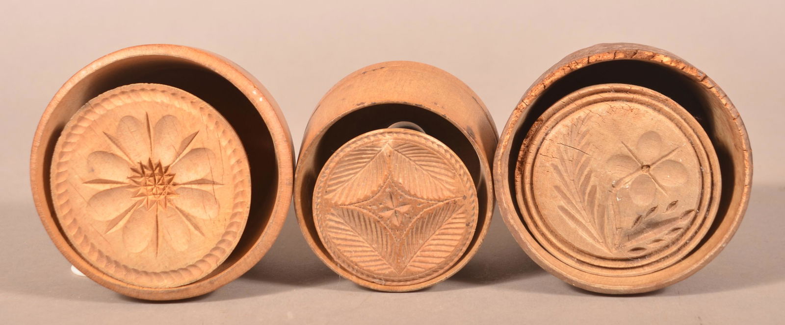 Three Antique Carved Wood Butter Prints. (1 of 2)