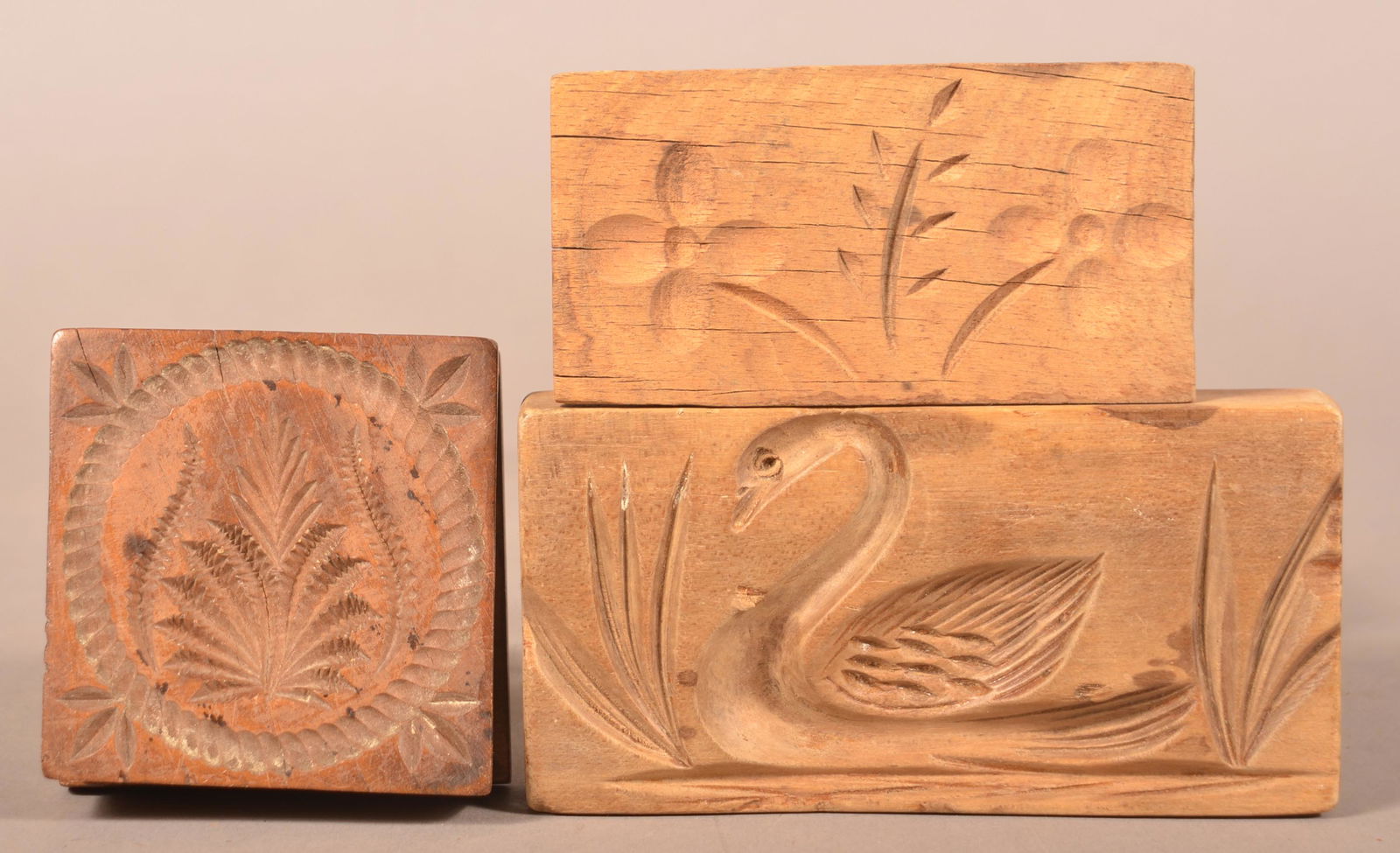 Three Antique Carved Wood Butter Prints. (1 of 2)