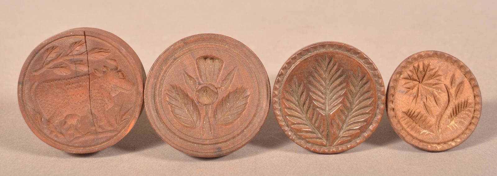 Four Antique Miniature Carved Wood Butter Prints. (1 of 2)