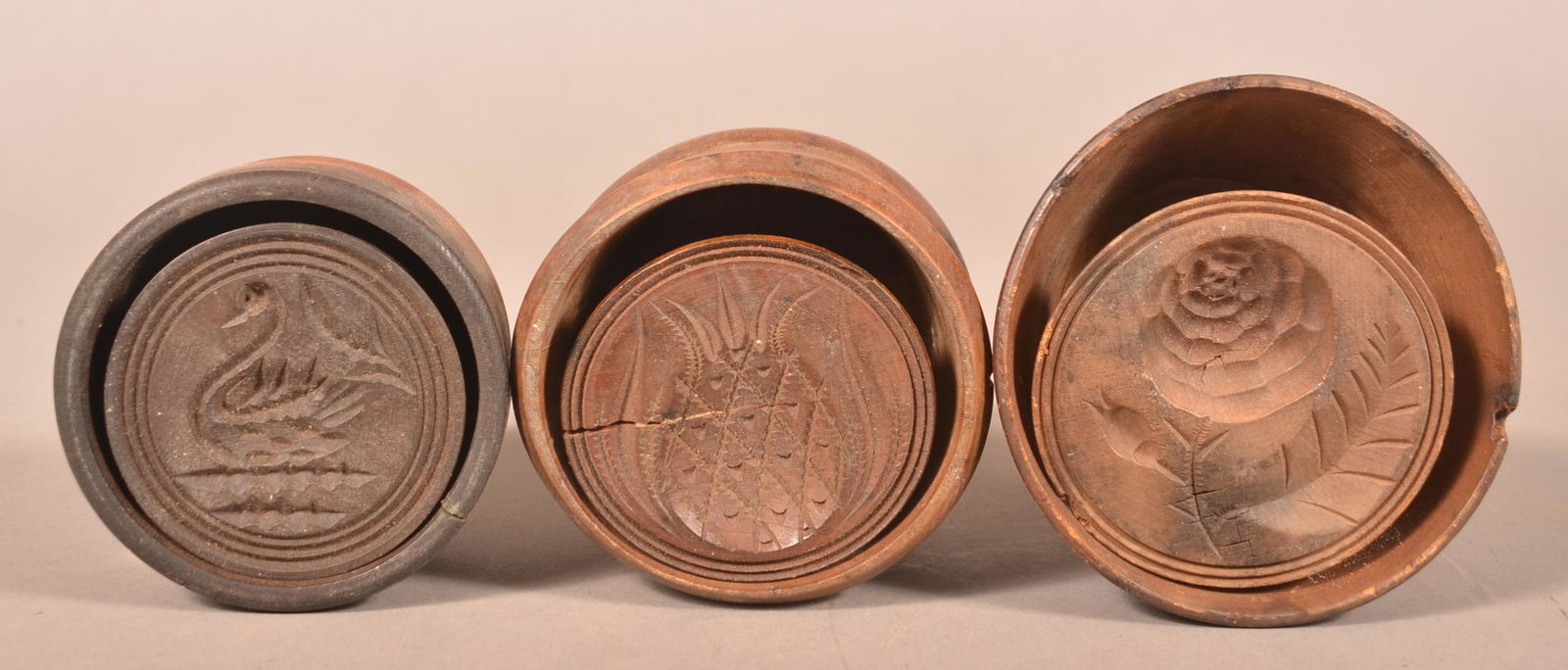 Three Antique Carved Wood Butter Prints. (1 of 2)