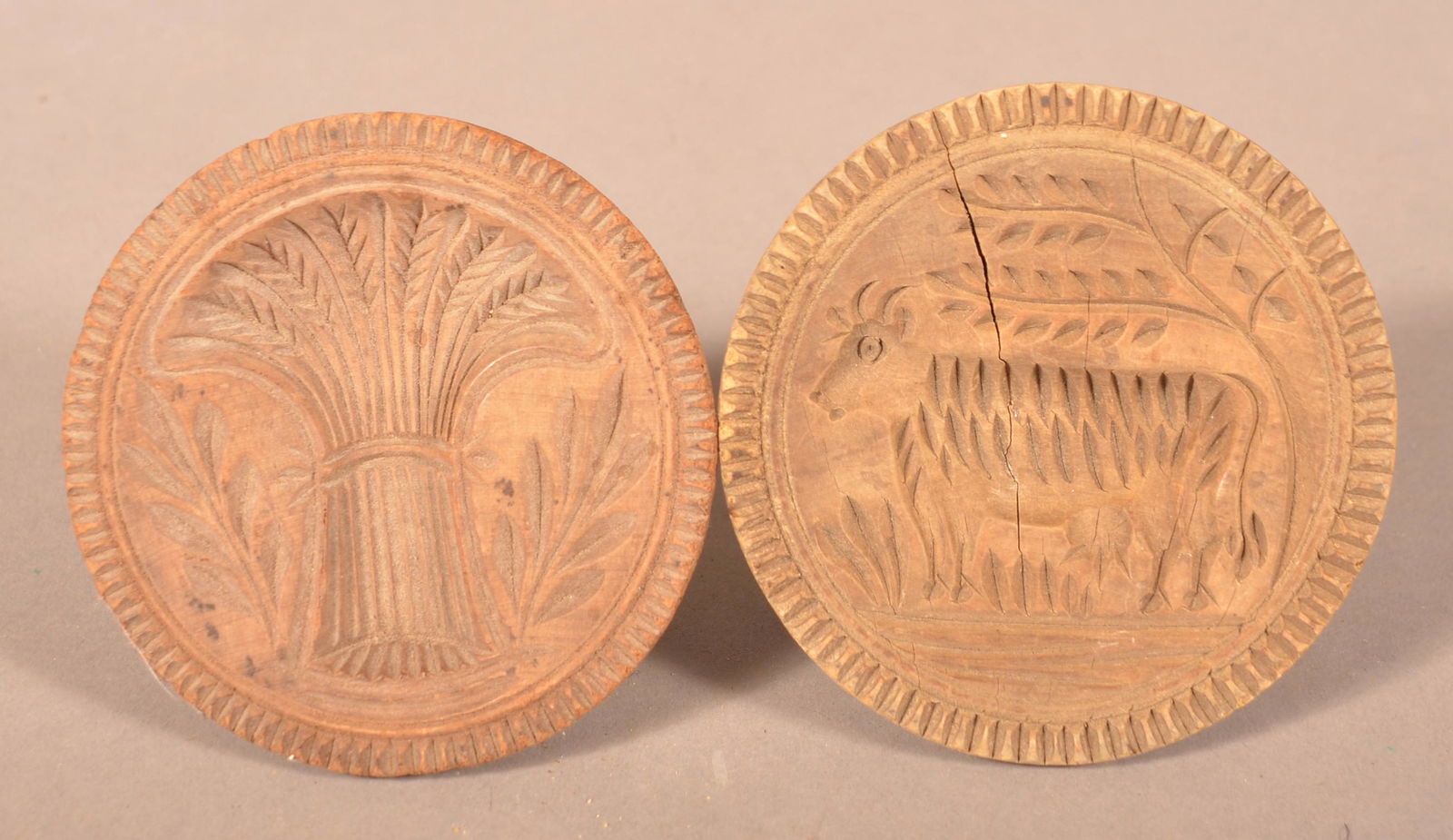 Two Antique Turned and Carved Wood Butter Prints. (1 of 2)