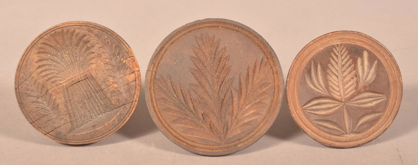 Three Antique Carved Wood Butter Prints. (1 of 2)