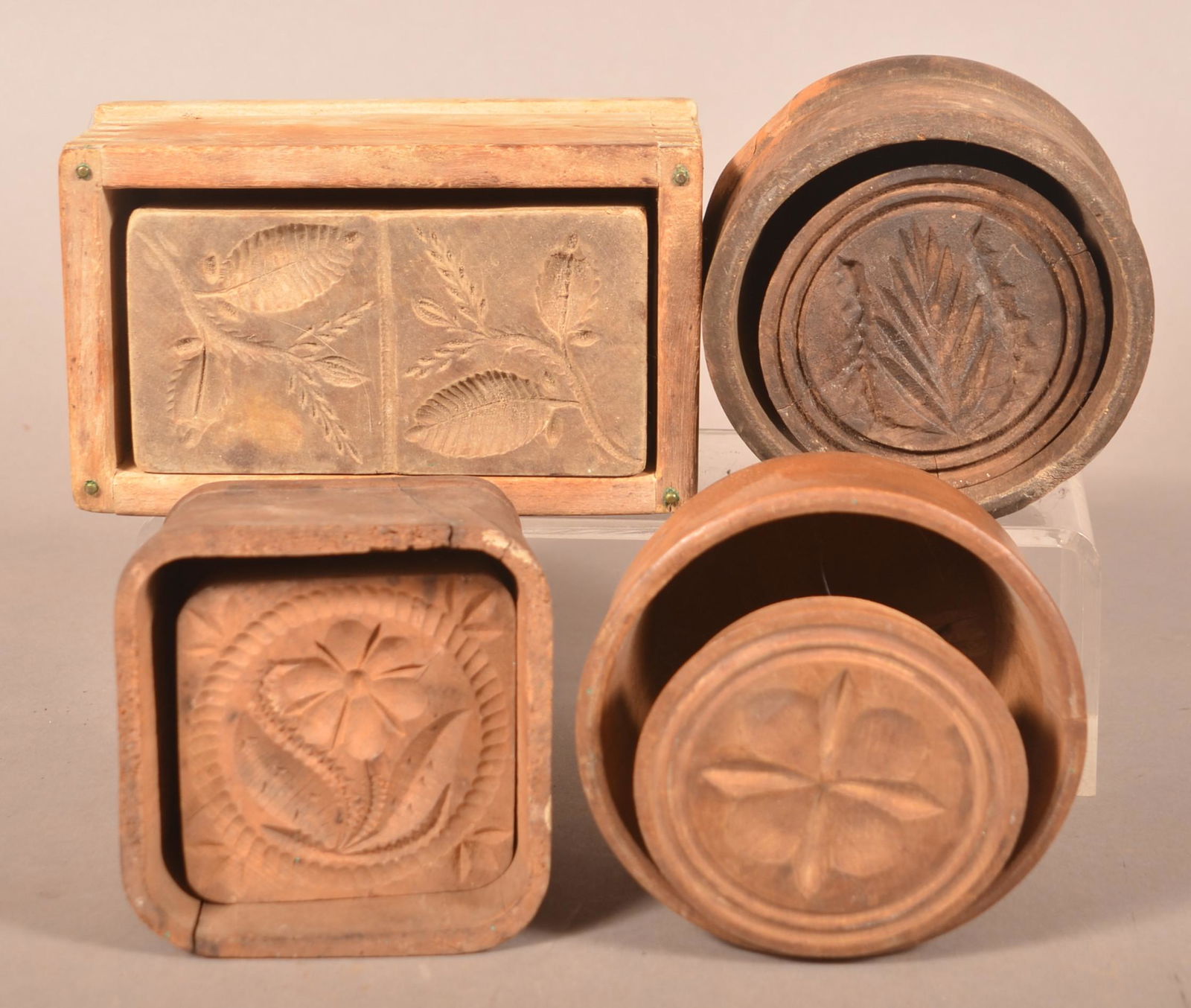 Four Antique Carved Wood Butter Prints/Molds. (1 of 2)