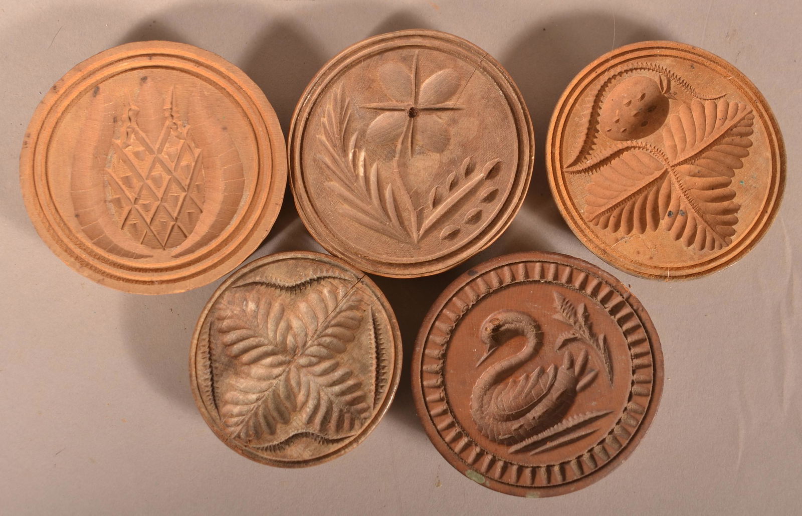 Five Antique Carved Wood Butter Prints. (1 of 2)