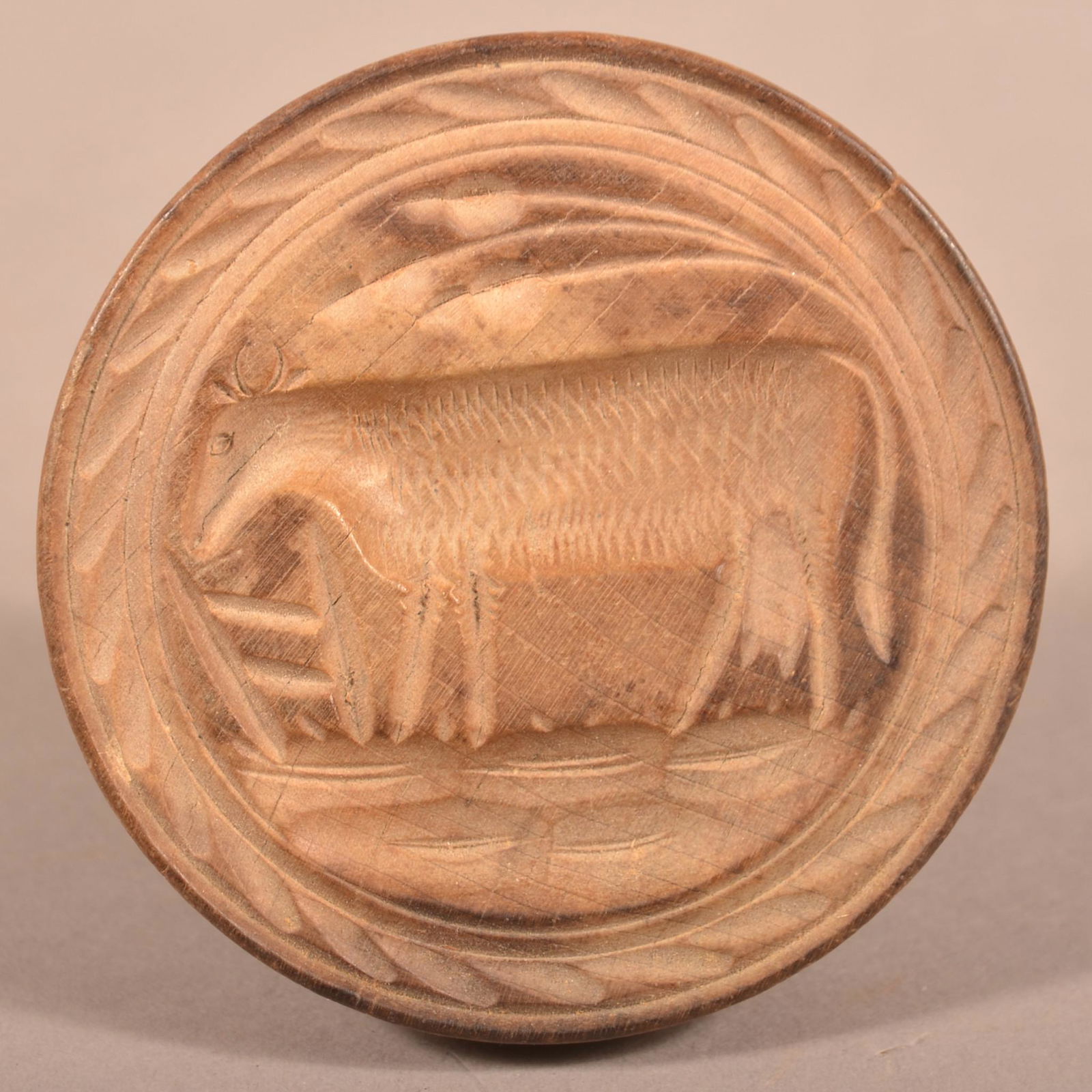 Antique 2-Piece Turned and Carved Cow Butter Print. (1 of 2)