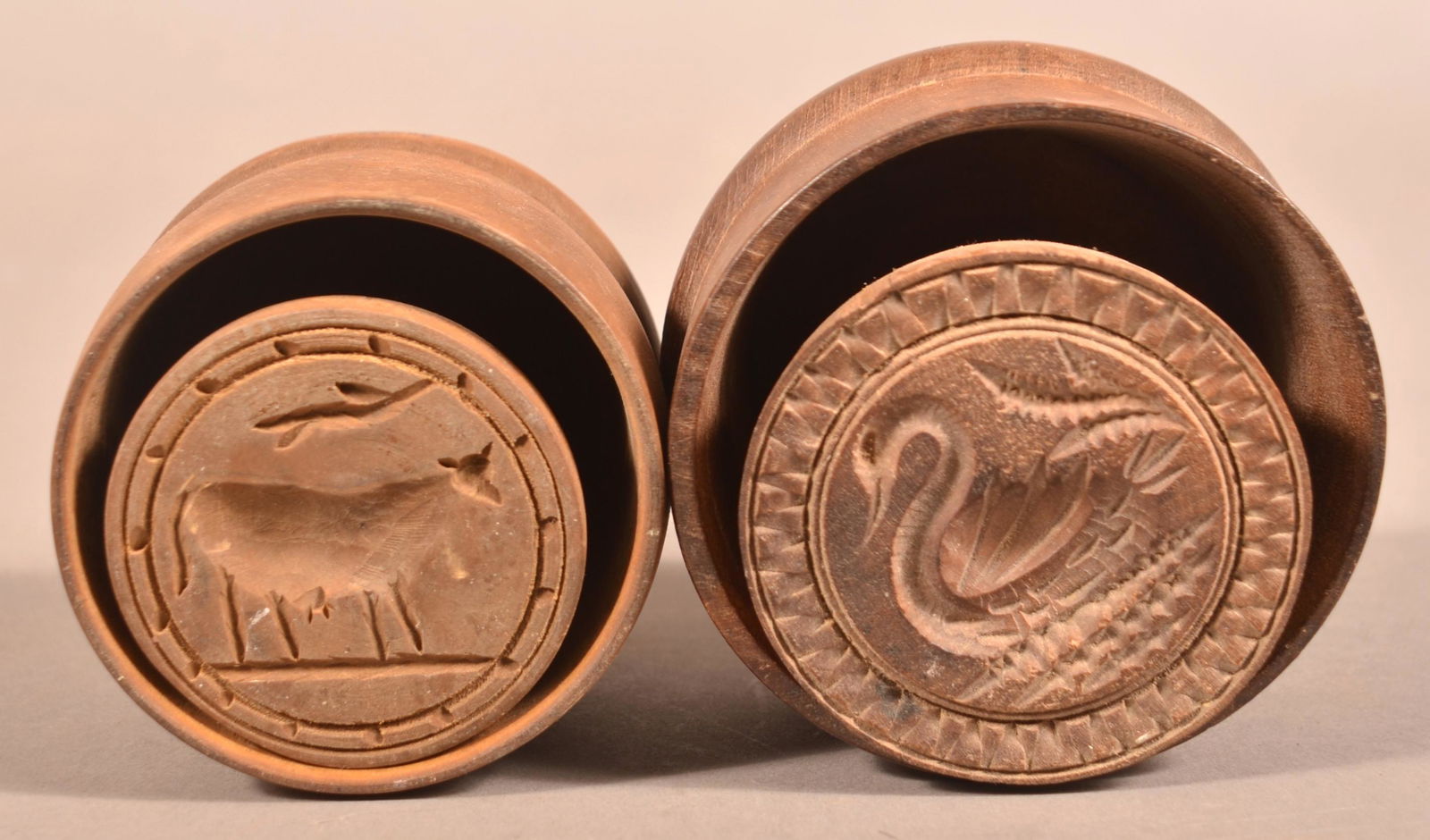 Two Antique Carved Wood Butter Prints. (1 of 2)