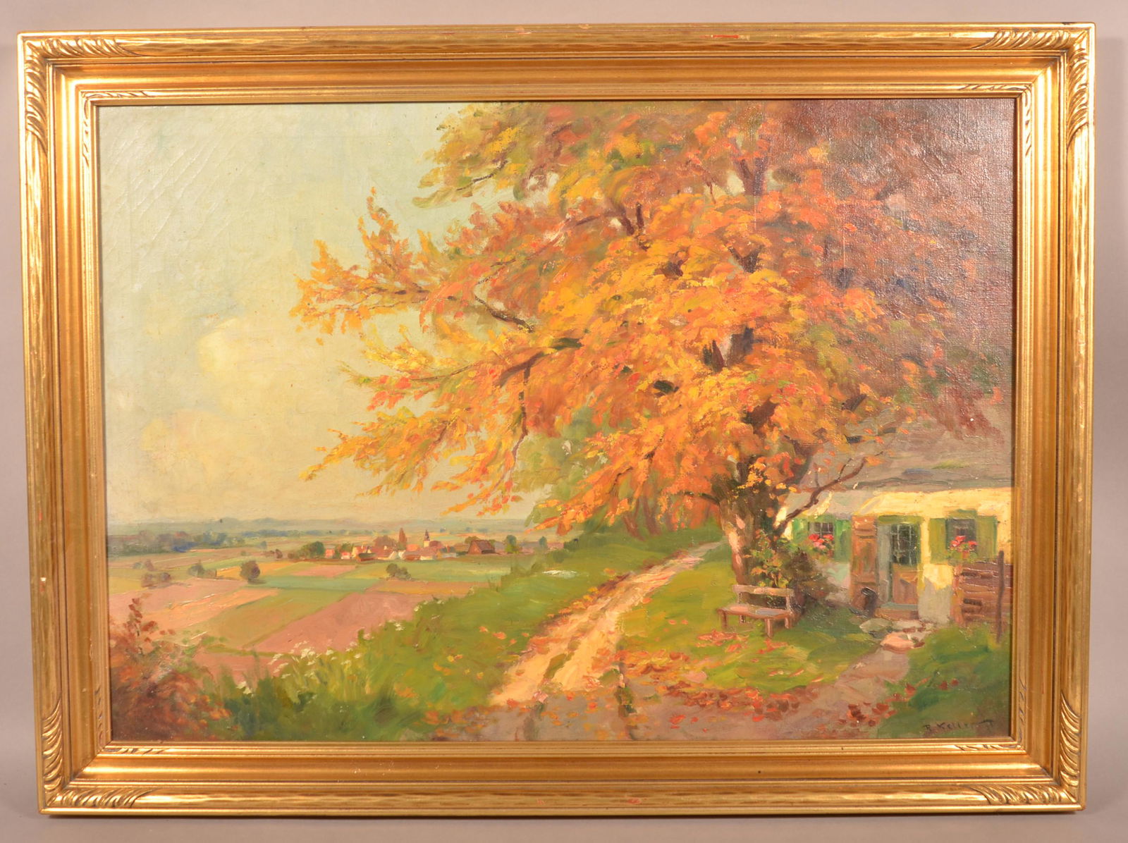R. Keller Oil on Canvas Autumn Landscape Painting. (1 of 5)
