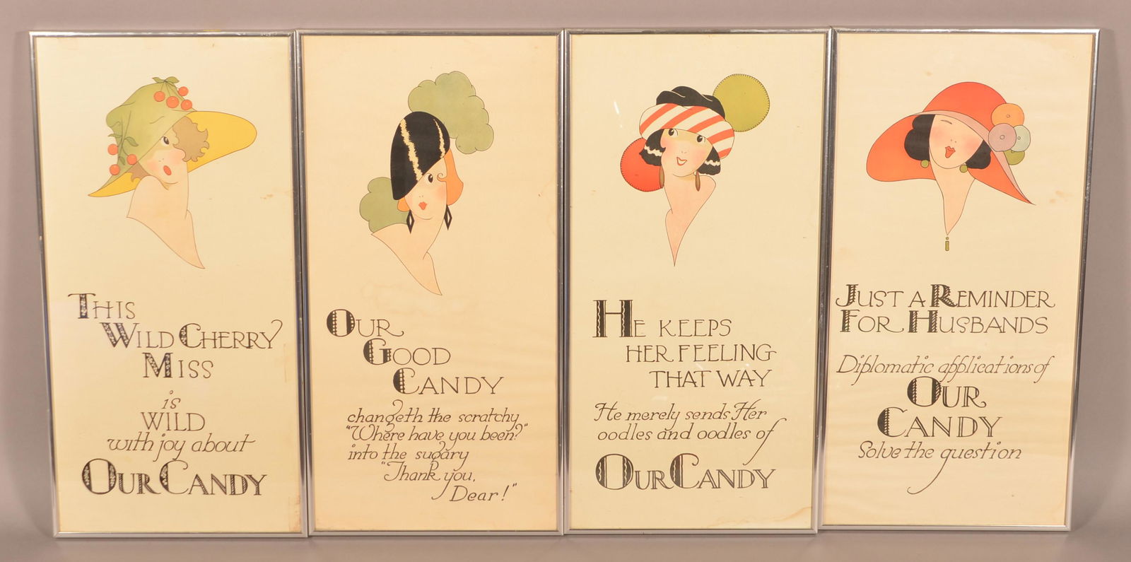 Set of Four Art Deco Candy Posters with Ladies. (1 of 4)