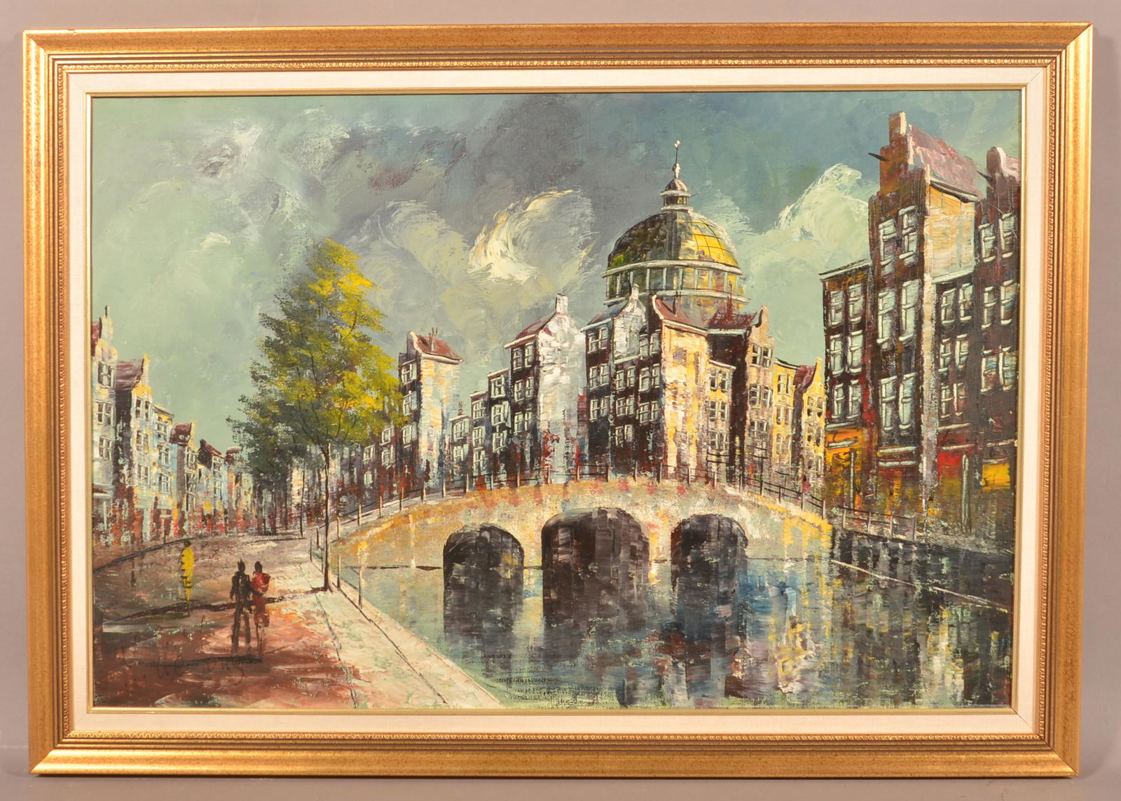 Modern Oil on Canvas European Canal Scene Painting. (1 of 4)