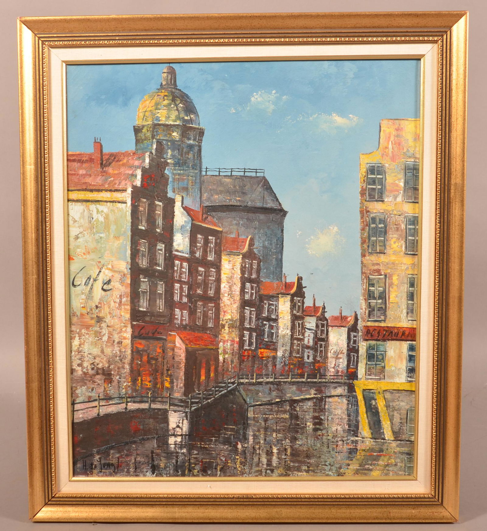 Modern Oil on Canvas European Canal Scene Painting. (1 of 4)