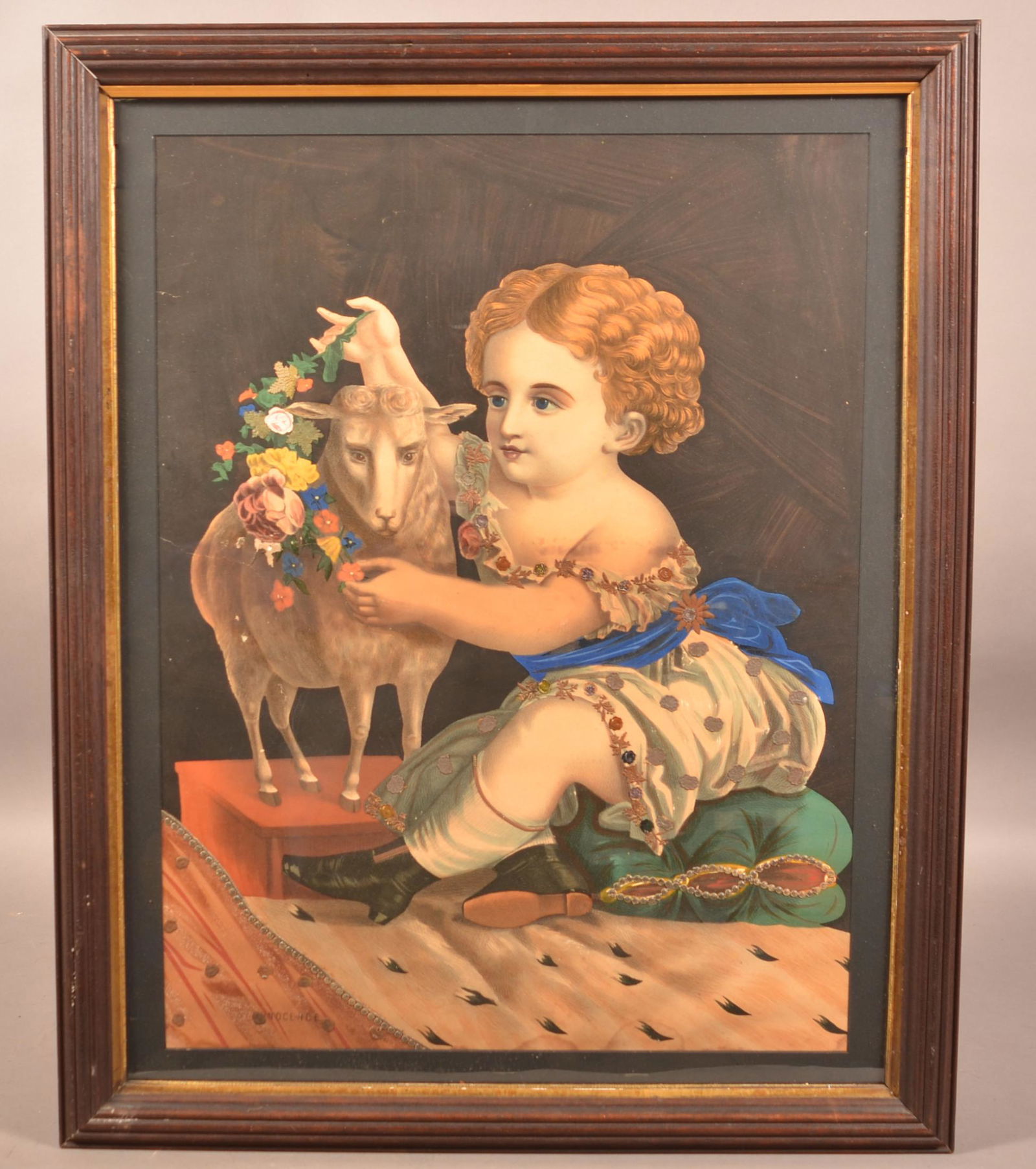 Victorian Color Print of a Child with Lamb. (1 of 4)