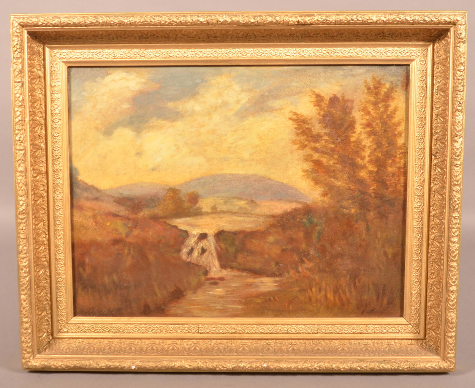 19th Century Oil on Canvas Waterfall Landscape (1 of 3)