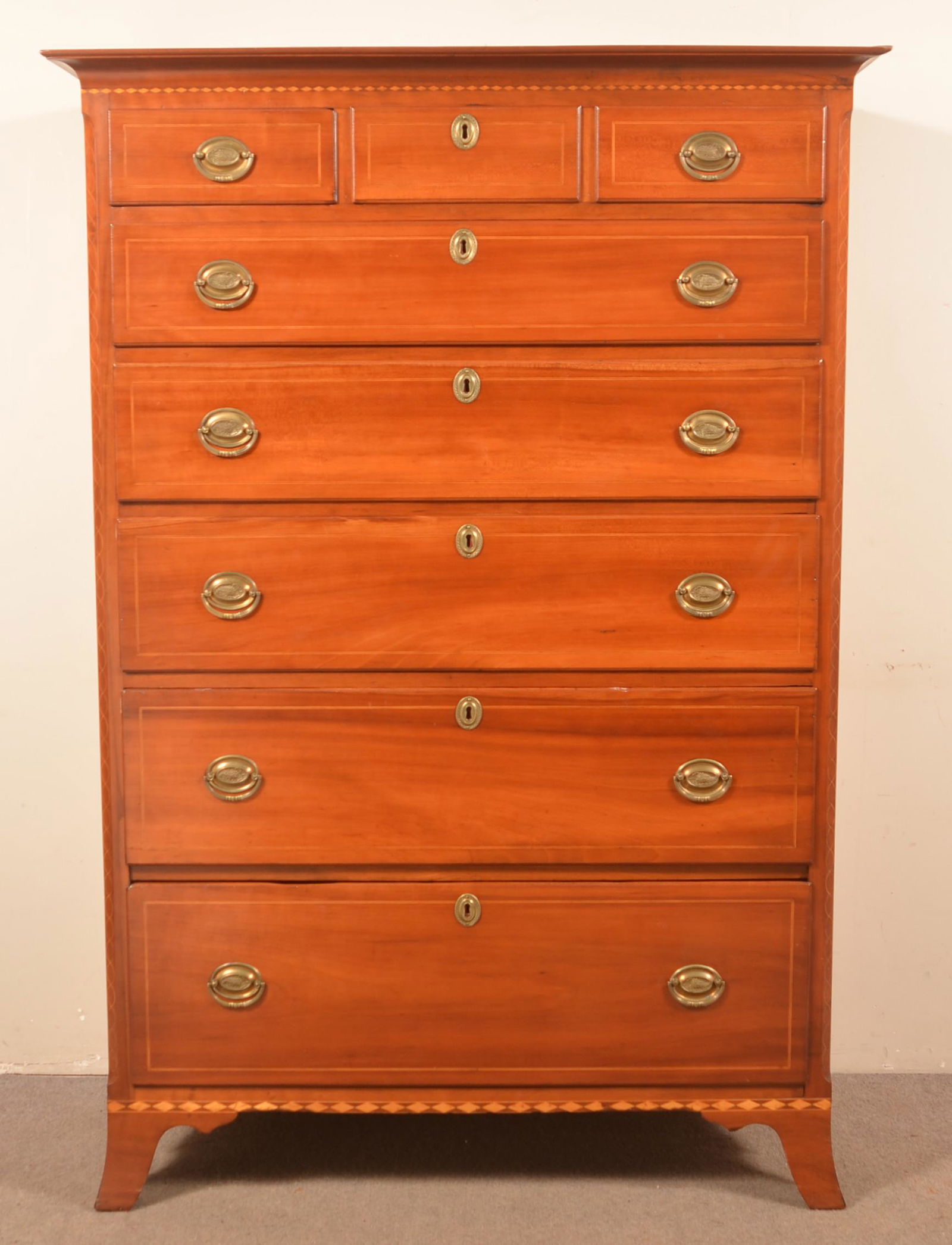 Lancaster Co. PA Hepplewhite Cherry Tall Chest. (1 of 6)