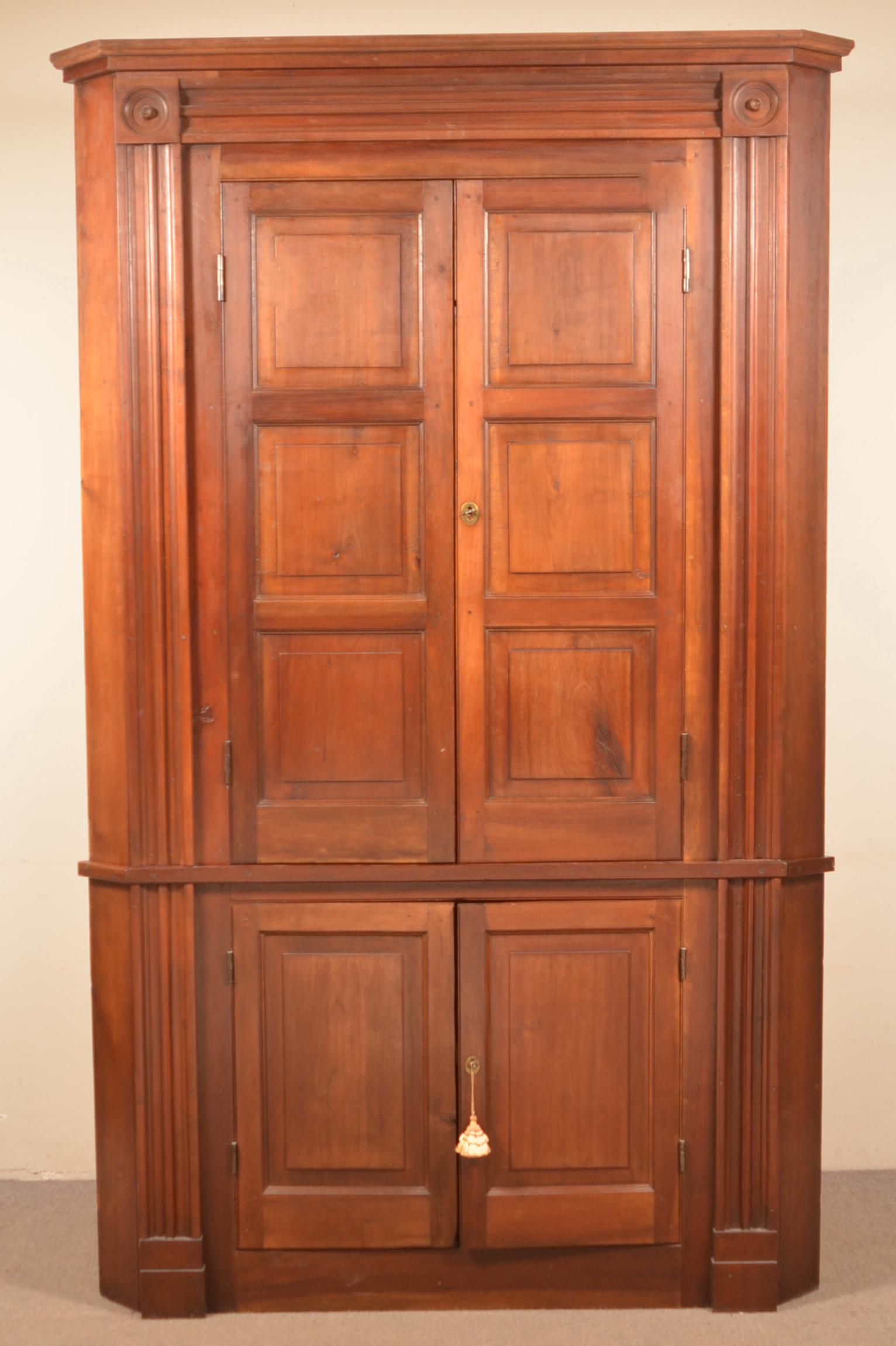 PA Federal Walnut Two-Part Blind-Door Corner Cupboard. (1 of 3)