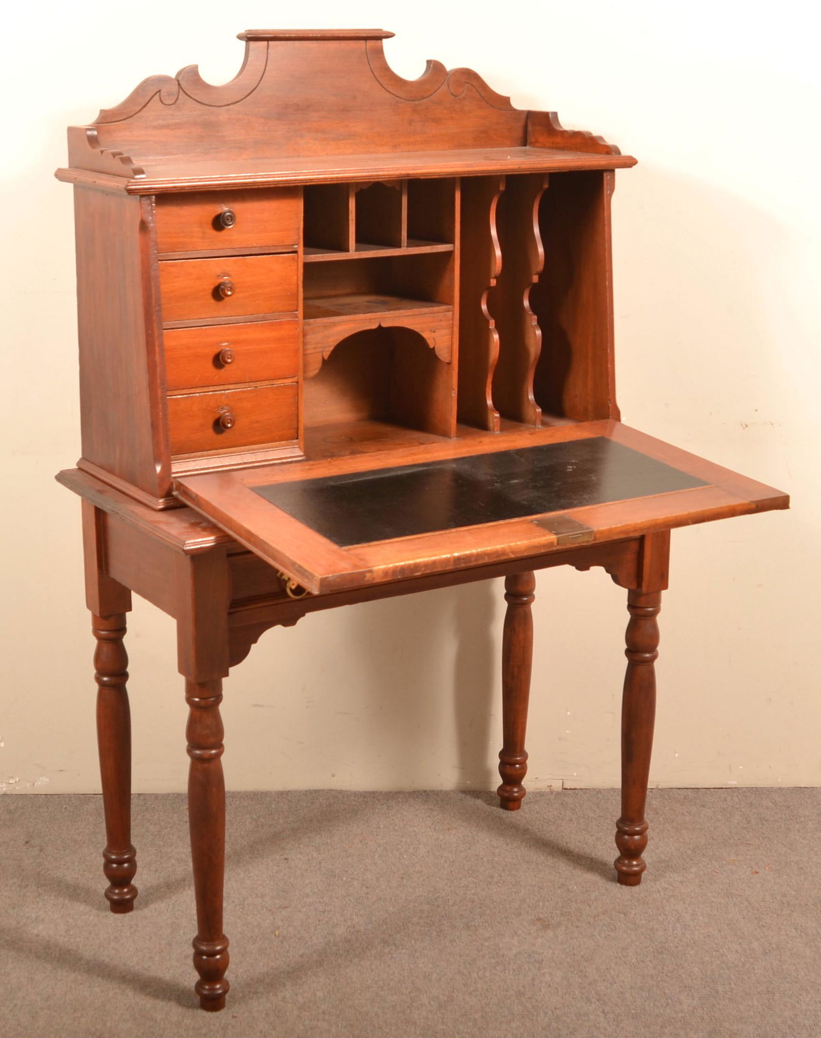 Early American Victorian Mixed-Wood Fall-Front Desk. (1 of 4)