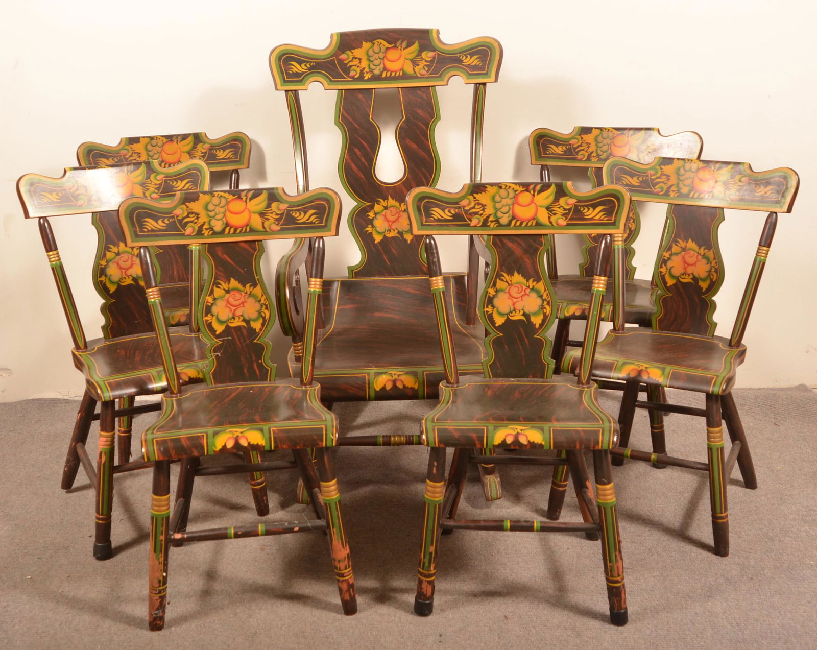 Set of Six Antique Sidechairs and a Rocking Chair. (1 of 9)