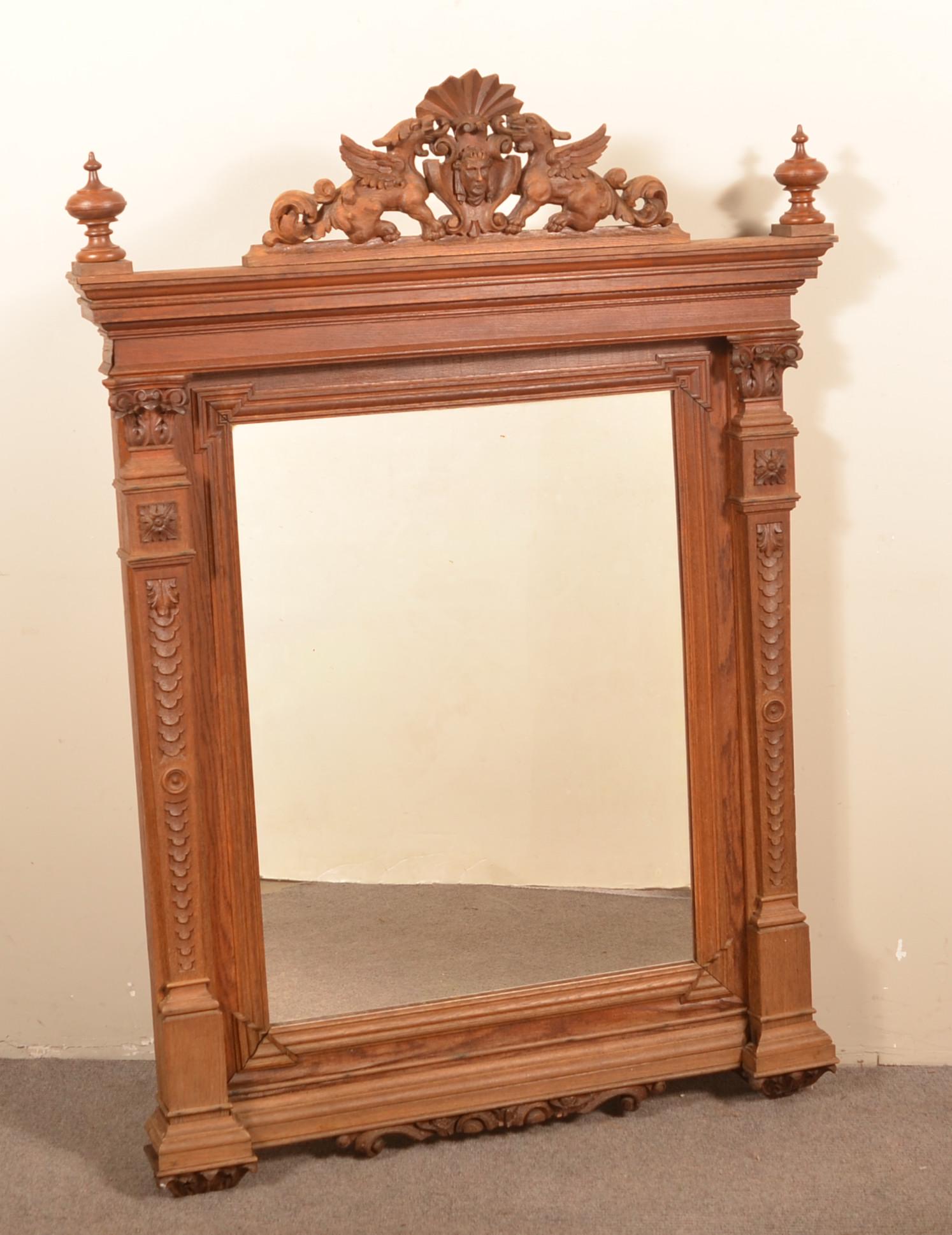 American Victorian Carved Oak Wall Mirror. (1 of 9)