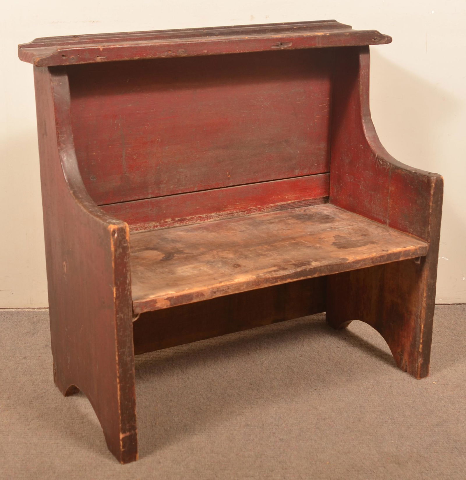 PA 19th Century Red Painted Softwood Bucket Bench. (1 of 4)