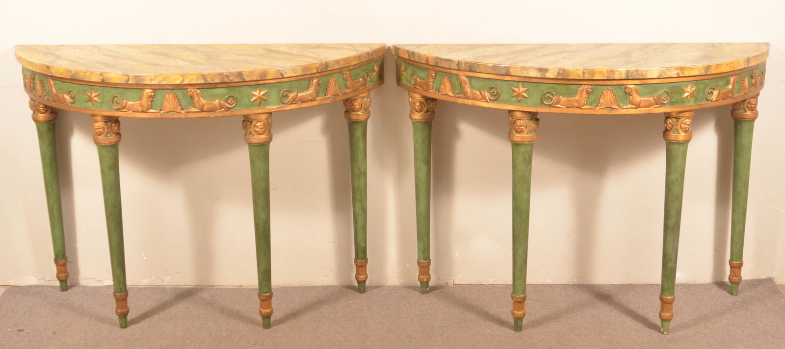 Pair of Egyptian Revival Style Demilune Tables. (1 of 3)