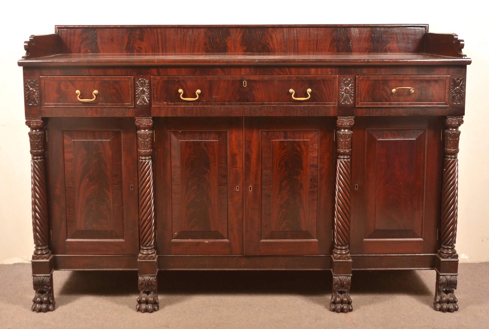 American Federal Carved Mahogany Sideboard.: American Federal Carved Mahogany Sideboard. 47-1/2"h. x 72"w. x 25"d. Condition: Very good with minor wear.