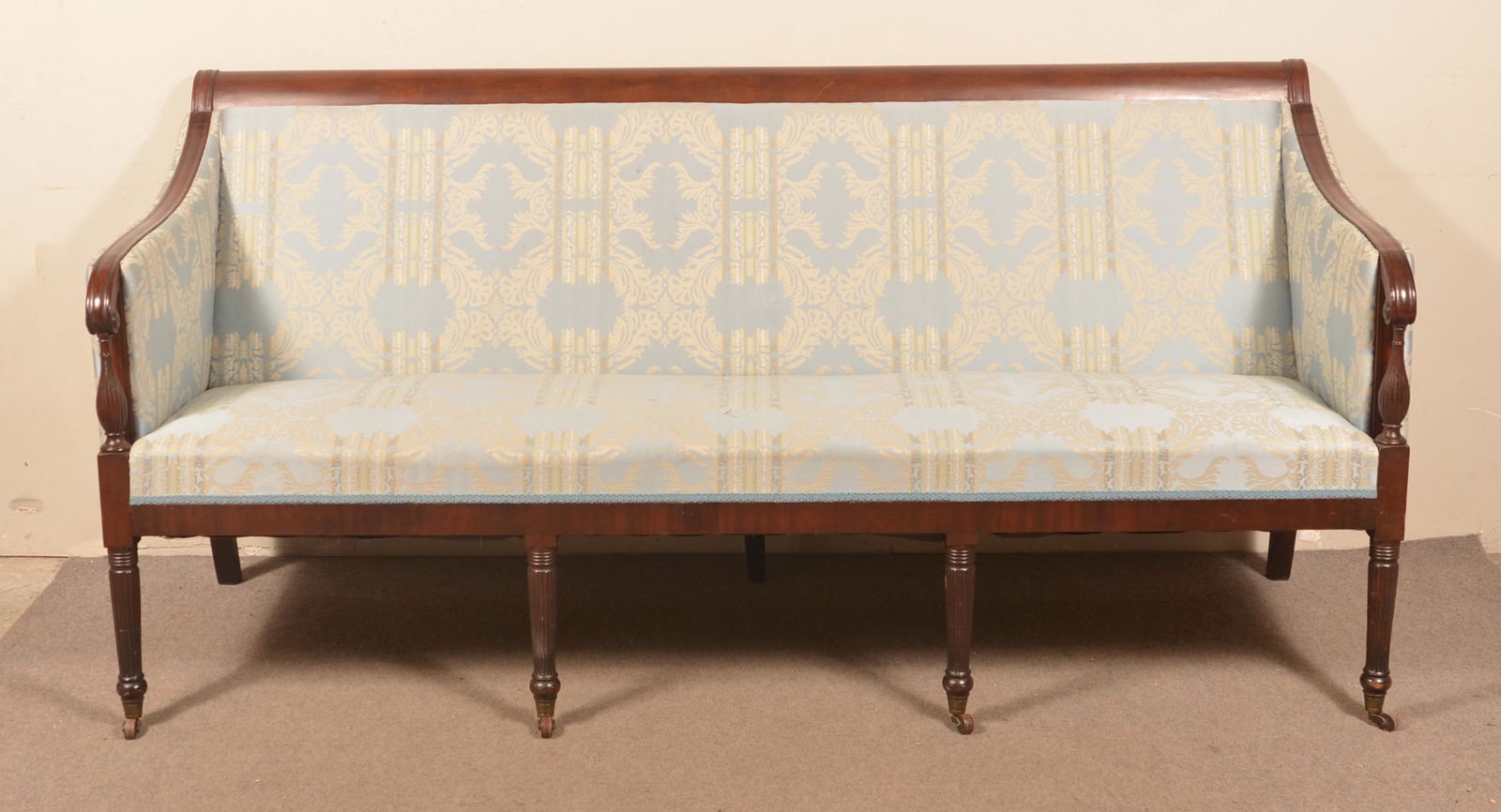 American Sheraton Mahogany Turned and Reeded Sofa. (1 of 4)