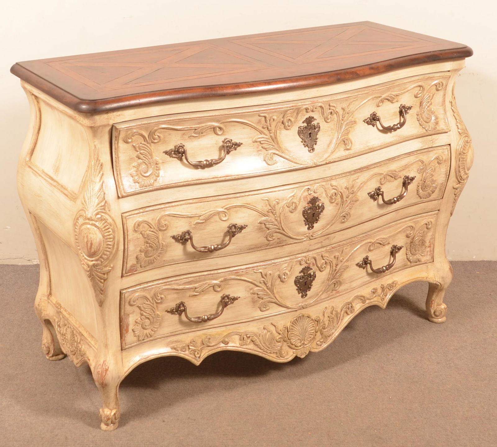 Henredon Bombe Style Bureau.: Henredon Bombe Style Bureau. 36-1/2"h. x 49-1/2"w. x 22-1/4"d. Condition: Very good.