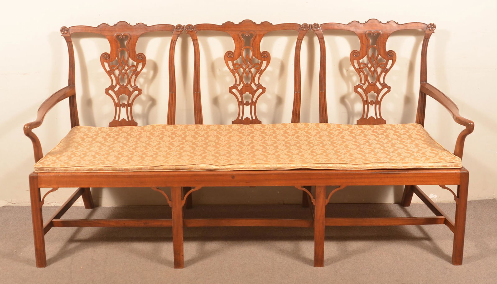 Chippendale Style Mahogany Cane Seat Settee. (1 of 5)