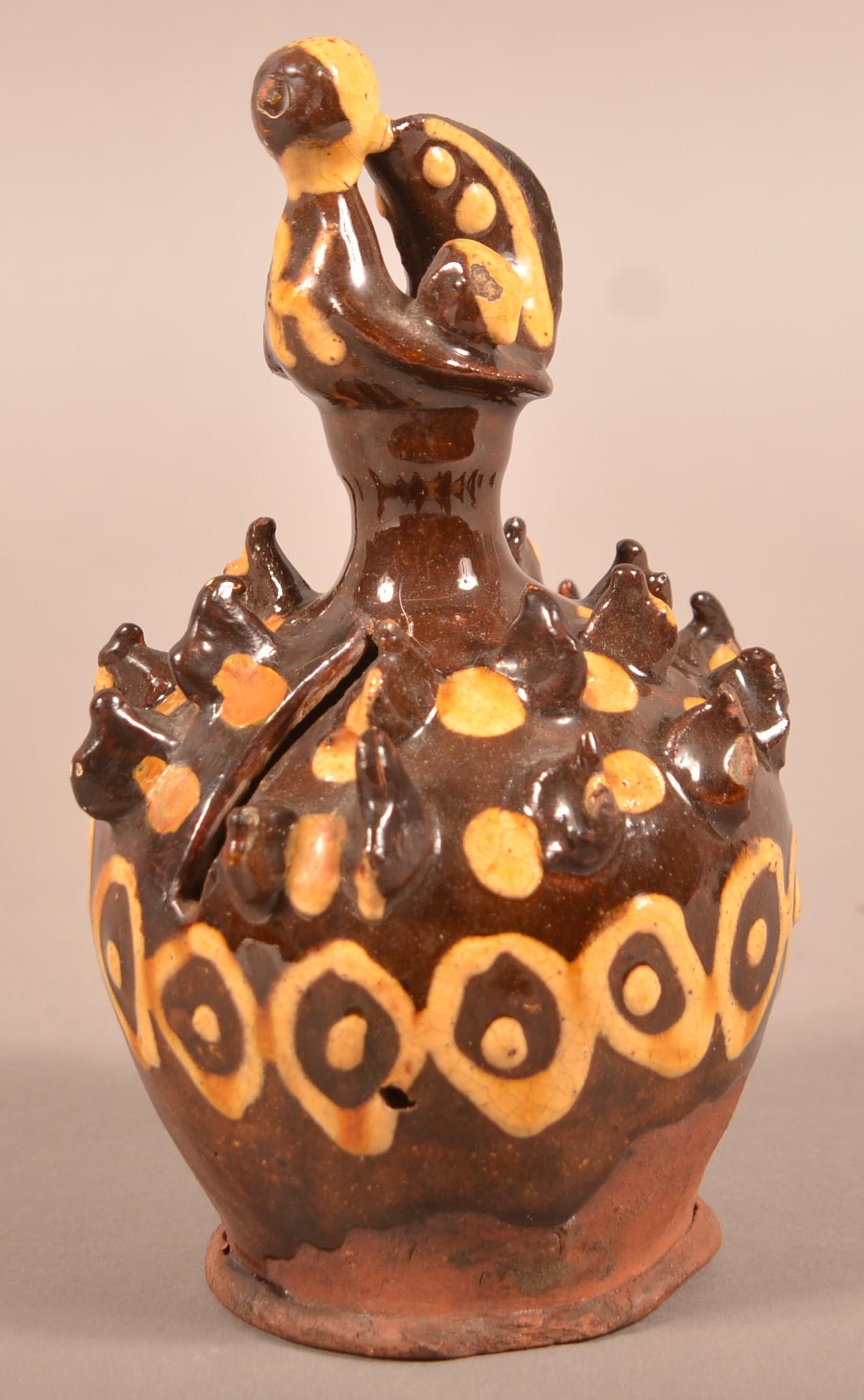 English 19th Century Slip-Glazed Redware Still Bank. (1 of 3)