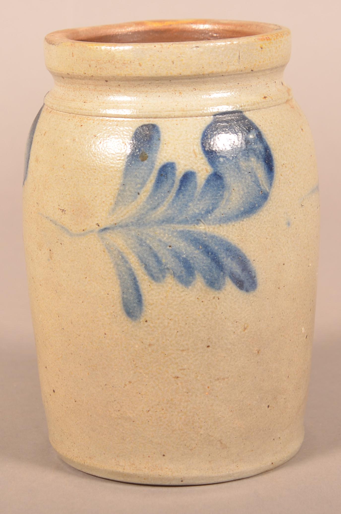Unsigned Remmey Jar with Blue Foliate Slip. (1 of 4)