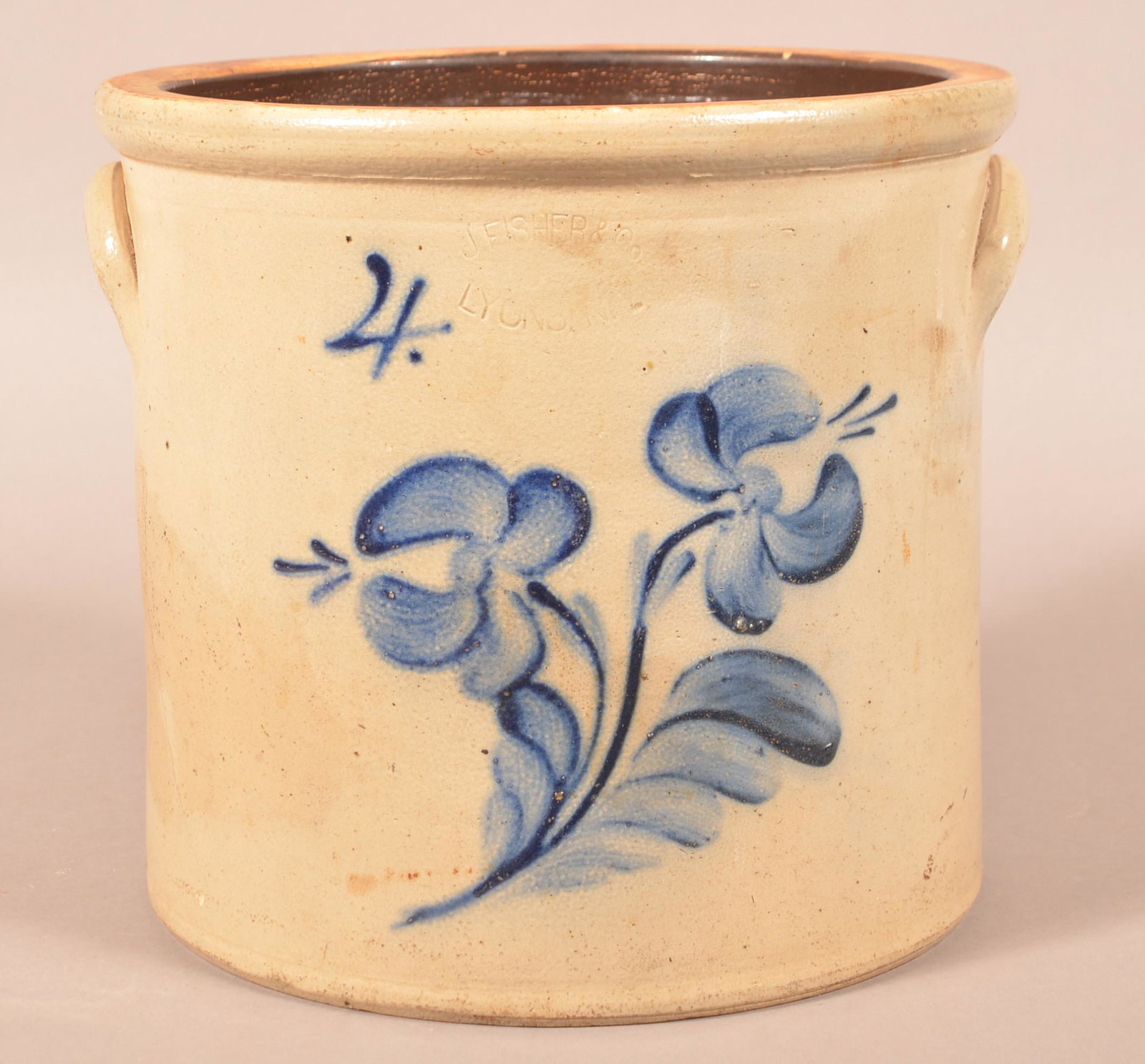 J. Fisher & Co., Lyons NY 4-Gallon Stoneware Crock. (1 of 4)