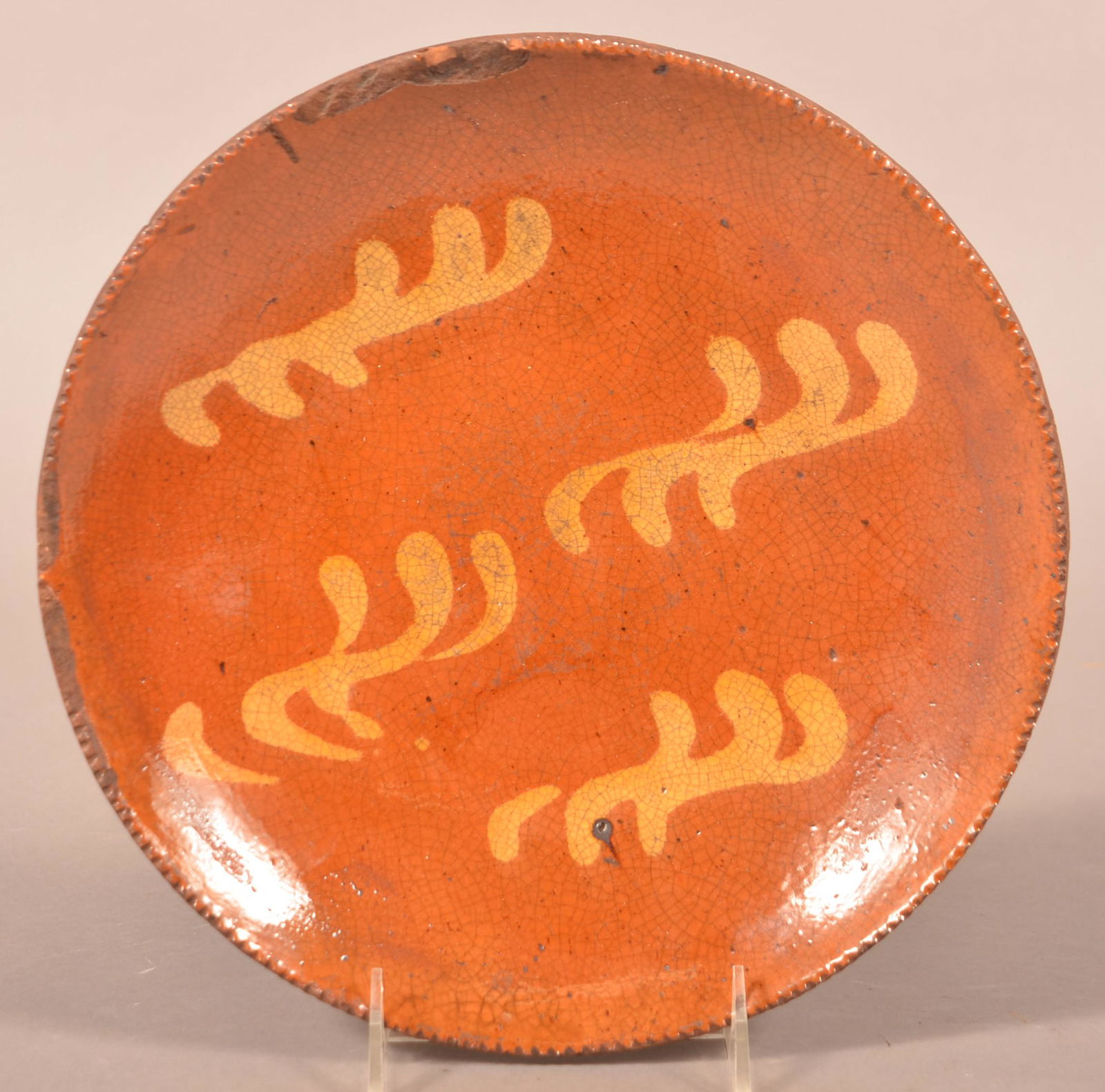 Redware Pottery Yellow Slip-Decorated Plate. (1 of 2)