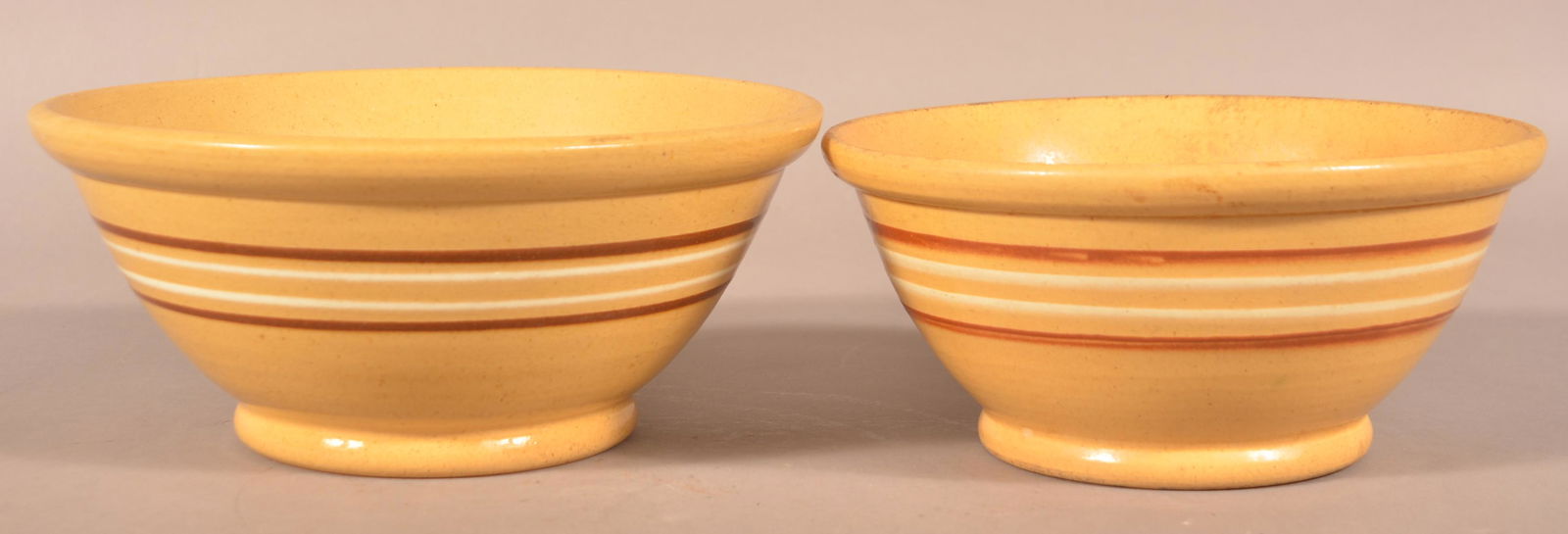 Two Antique Yellowware Band Decorated Bowls. (1 of 3)