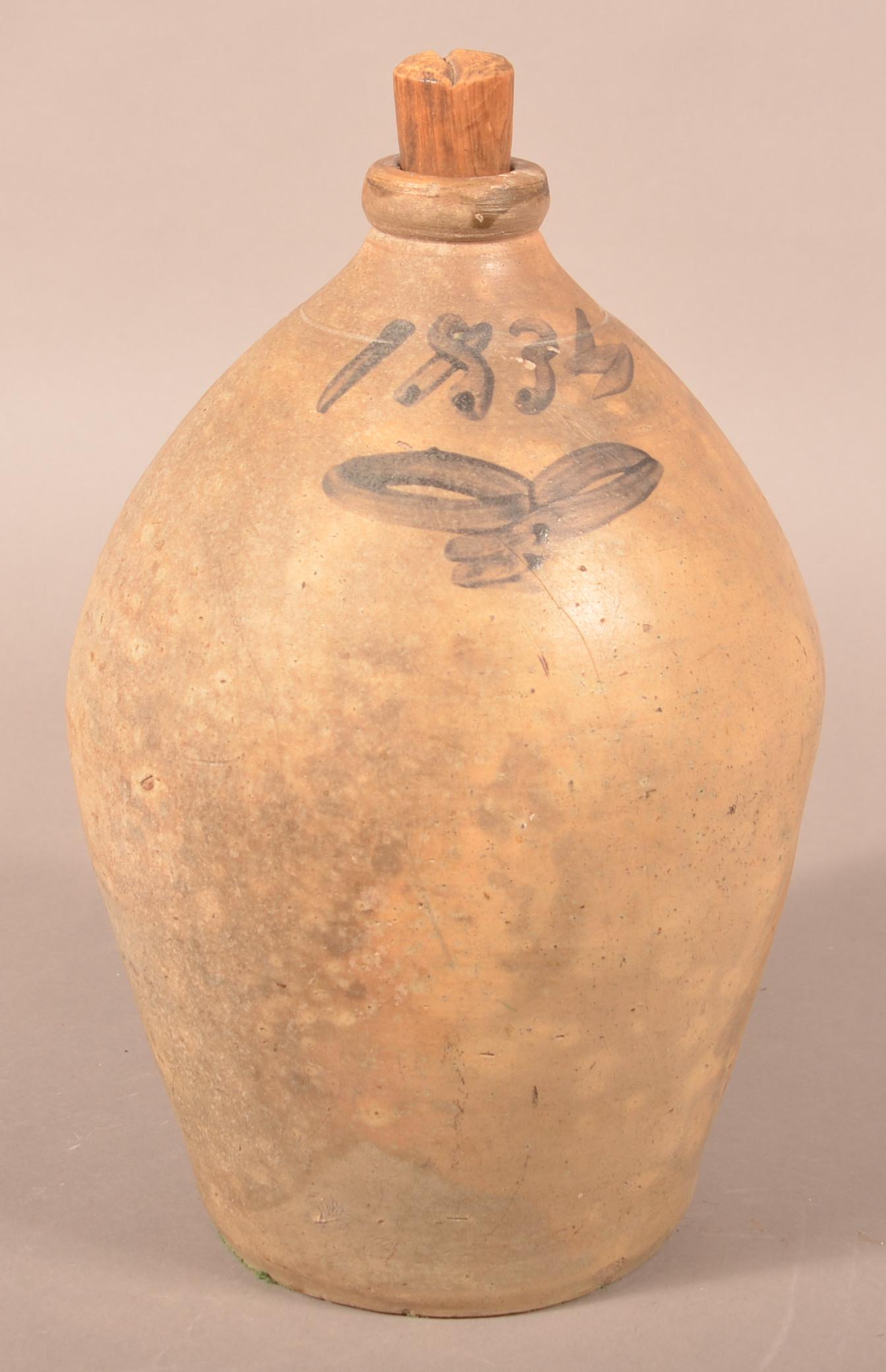 Unsigned Ovoid 2-Gallon Stoneware Jug Dated 1834. (1 of 4)