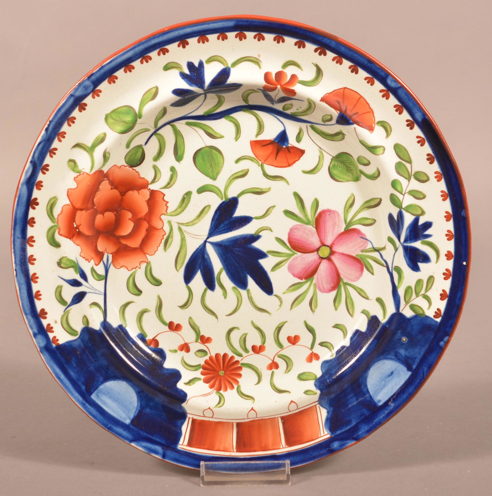 Gaudy Dutch China Double Rose Pattern Plate.: Gaudy Dutch Soft Paste China Double Rose Pattern Plate. 10" diam. Condition: Very good.