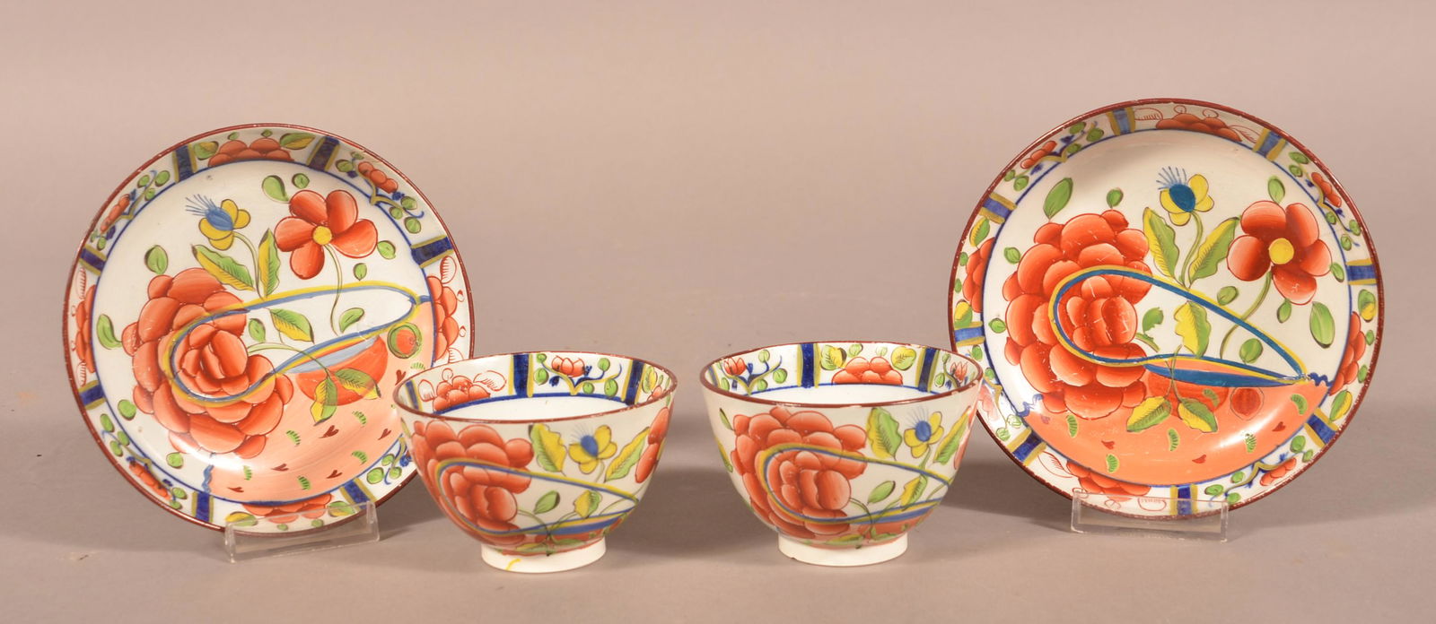 2 Gaudy Dutch China Oyster Pattern Cups and Saucers. (1 of 4)